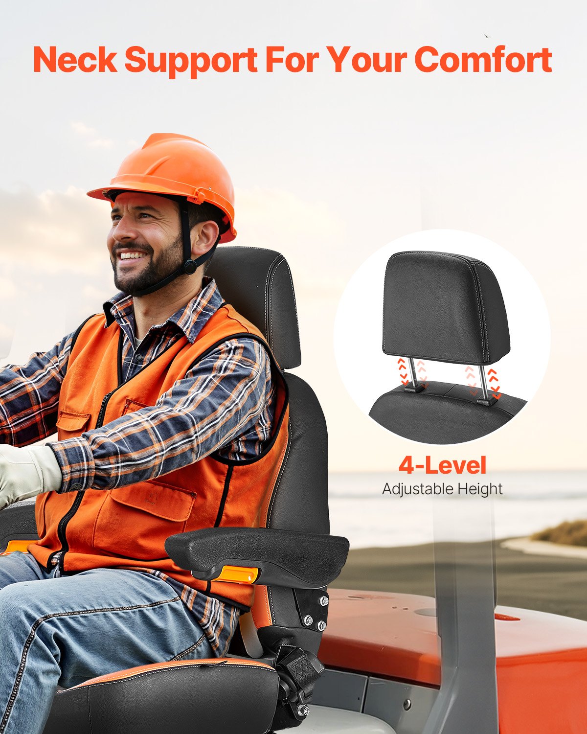 Universal Tractor Seat with Headrest Armrests Adjustable Back Safety