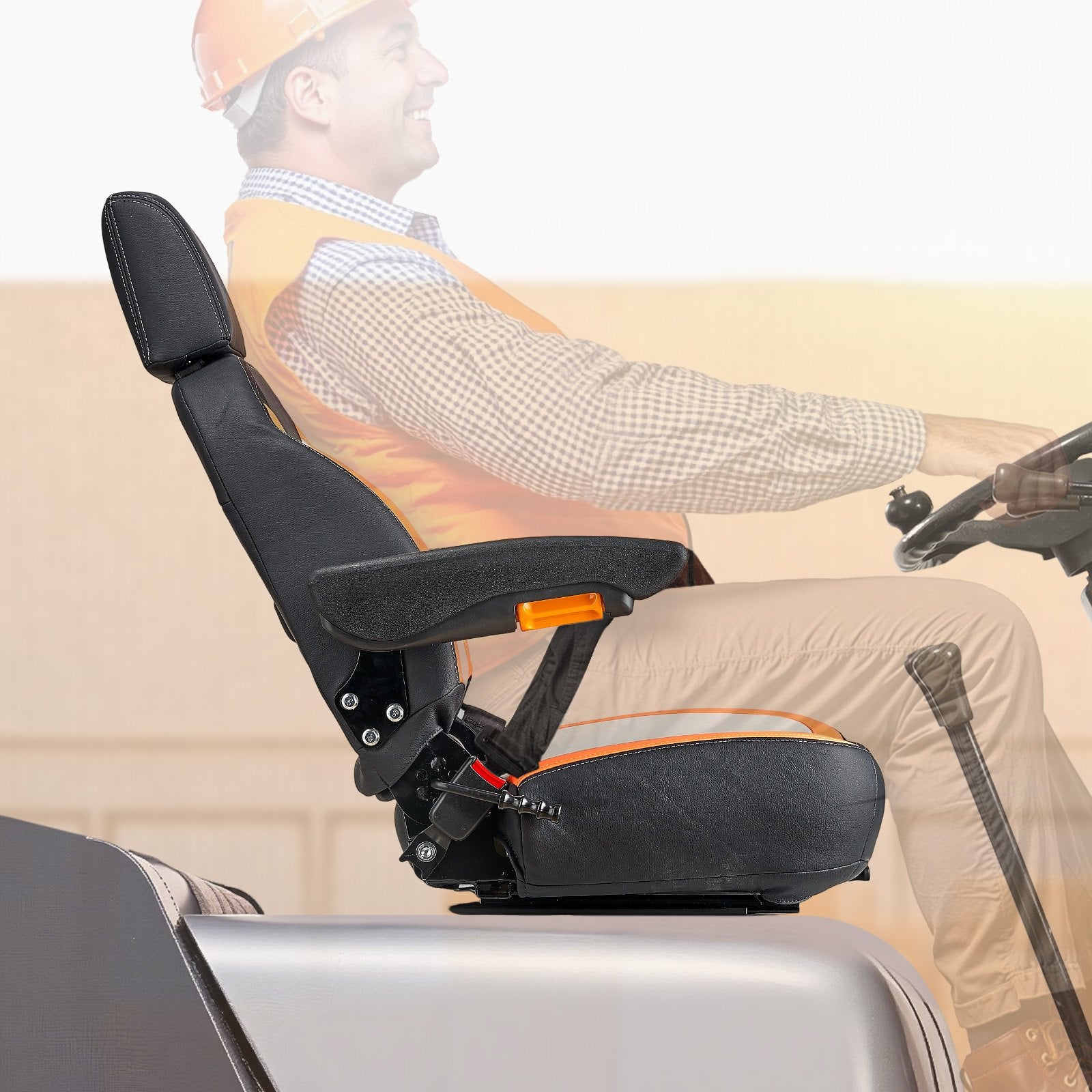 Universal Tractor Seat with Headrest Armrests Adjustable Back Safety