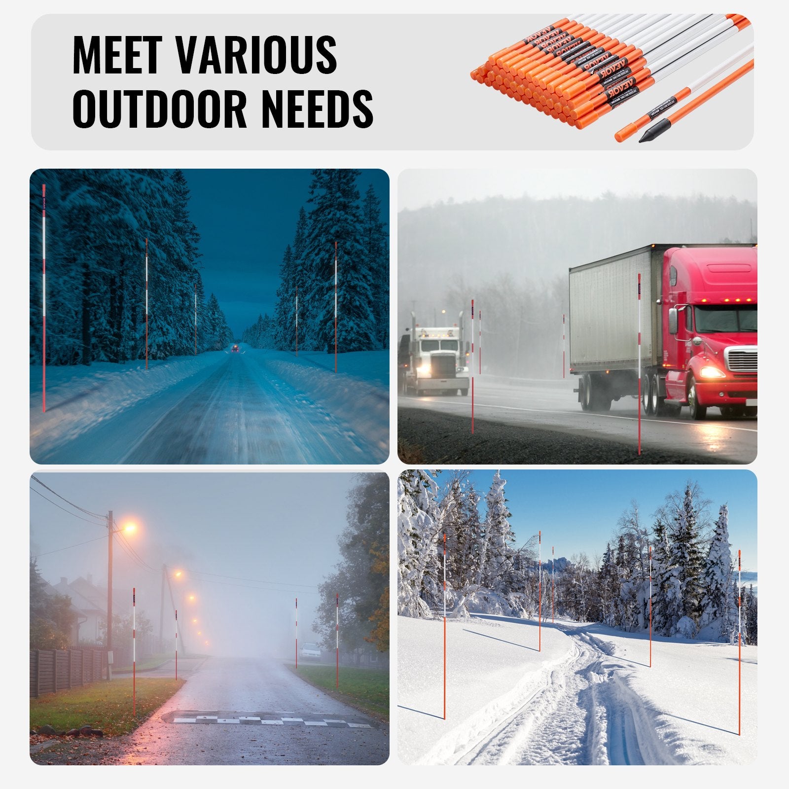 Driveway Markers 50 PCS Orange Fiberglass Snow Stakes 121.5cm Reflective Tape