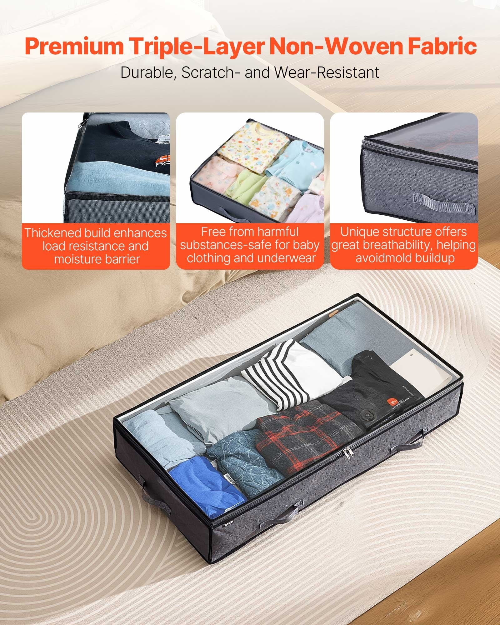 Under Bed Storage 90L Clear Lid Containers 996x500x180mm Low Profile 4 Pack