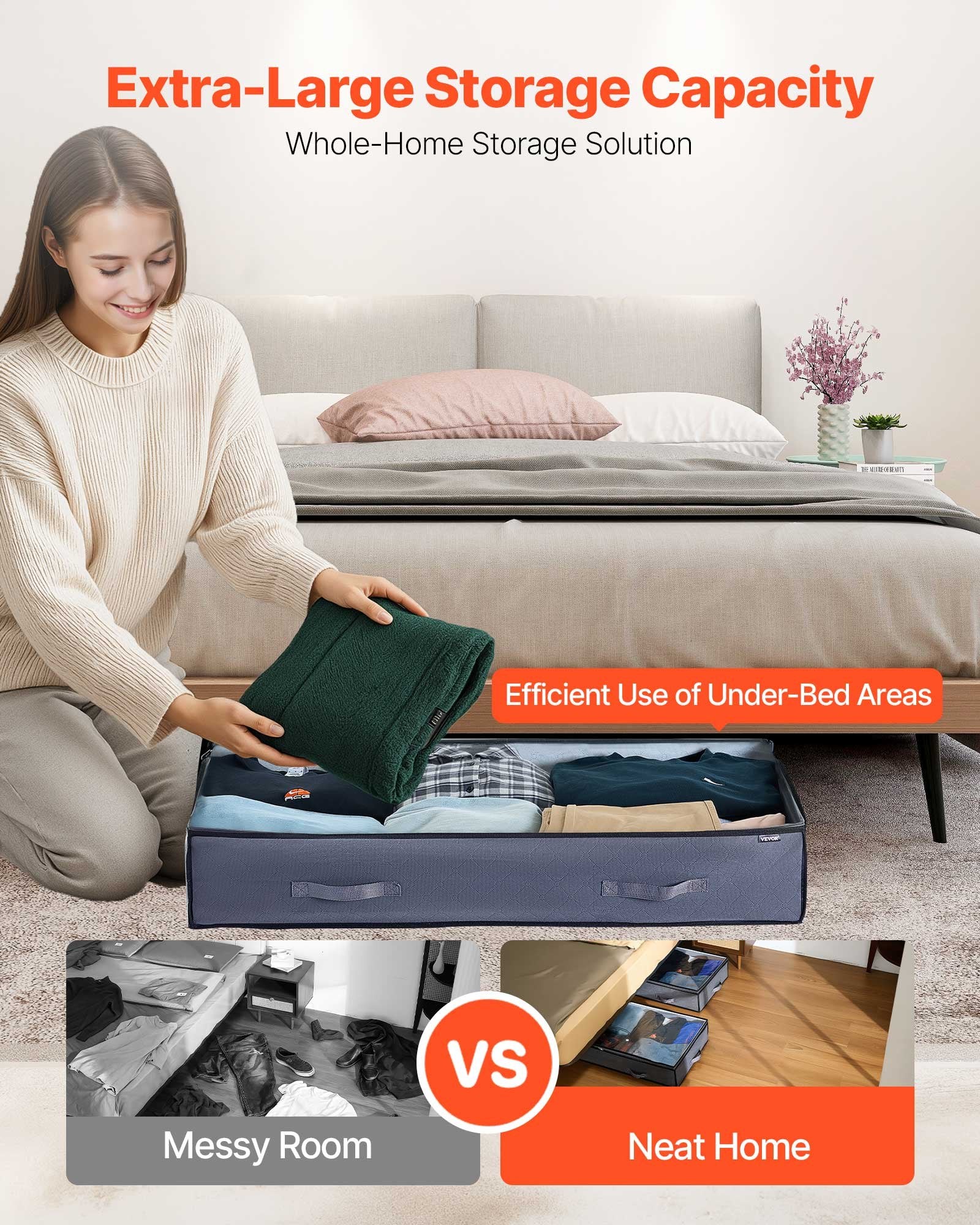 Under Bed Storage 90L Clear Lid Containers 996x500x180mm Low Profile 4 Pack