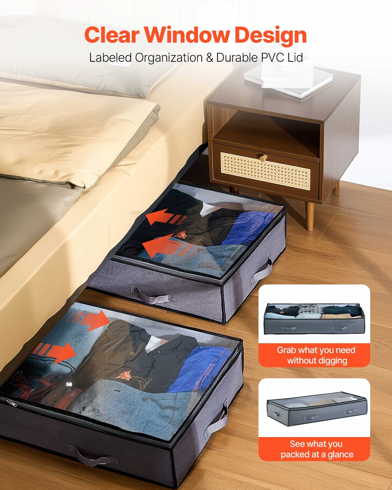 Under Bed Storage 90L Clear Lid Containers 996x500x180mm Low Profile 4 Pack