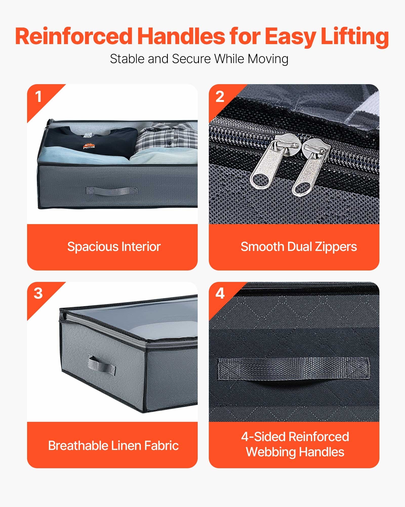 Under Bed Storage 90L Clear Lid Containers 996x500x180mm Low Profile 4 Pack