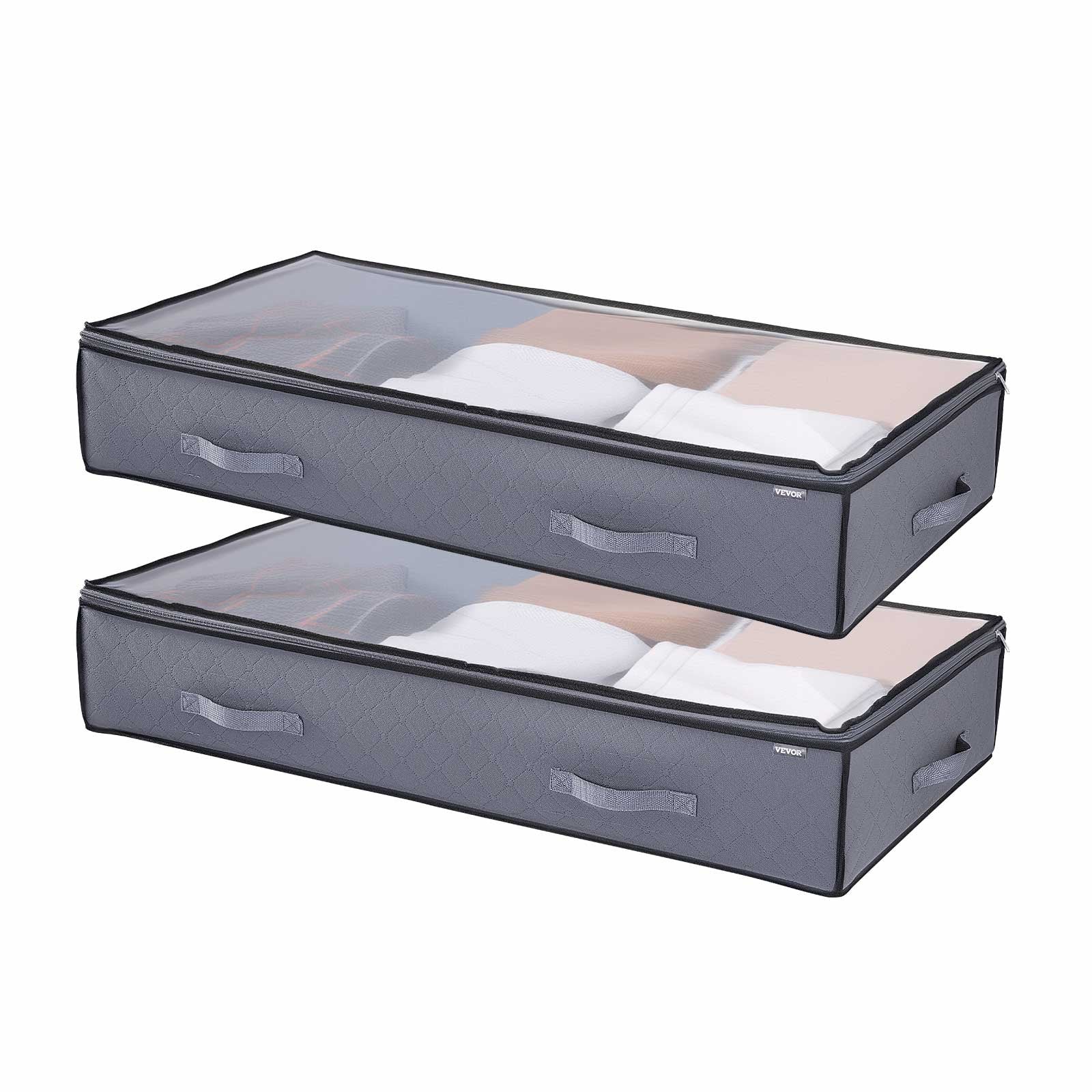 Low Profile Under Bed Storage with Clear Lids, 90L Underbed Boxes, 6 Pack