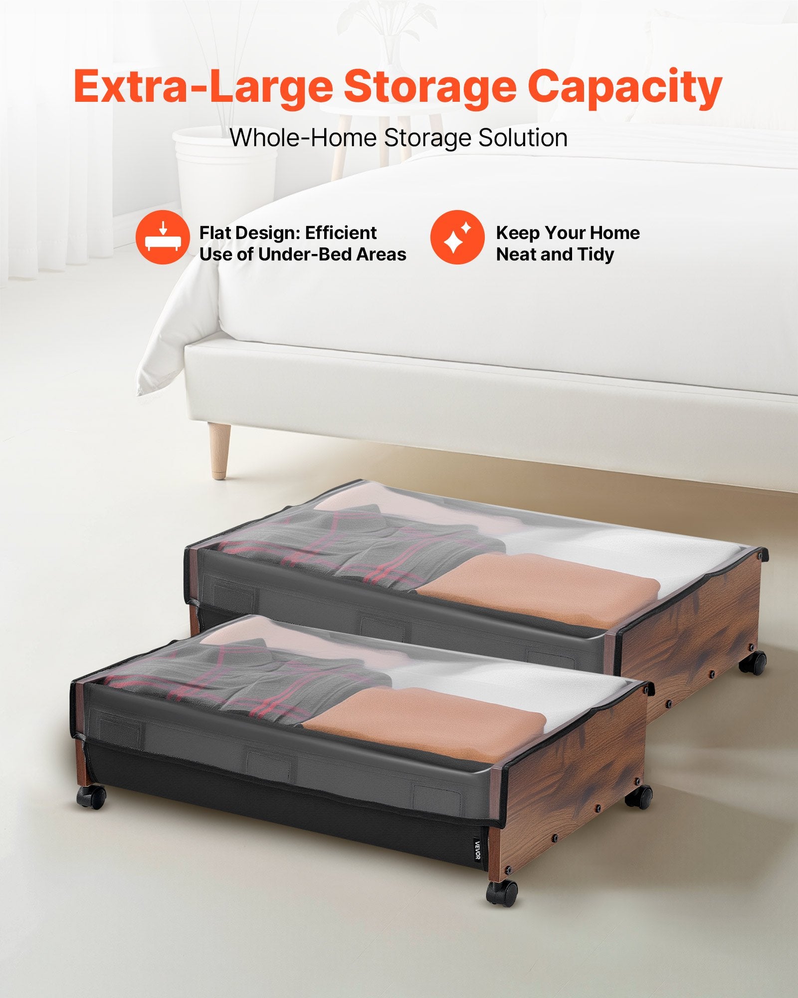 Under Bed Storage with Wheels 650x460x180mm Lockable Rolling Bins 2 Pack