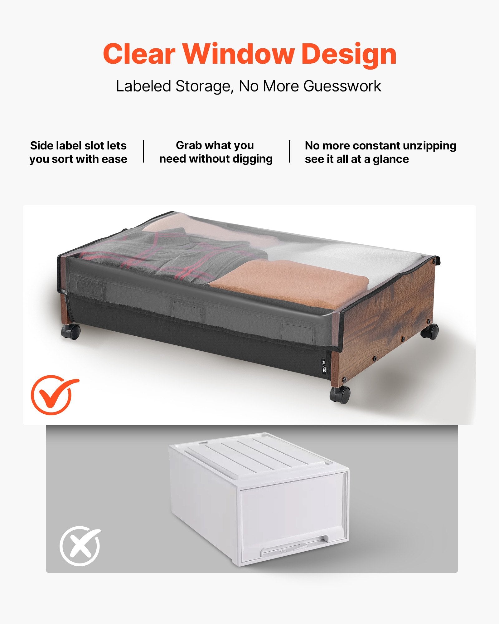 Under Bed Storage with Wheels 650x460x180mm Lockable Rolling Bins 2 Pack