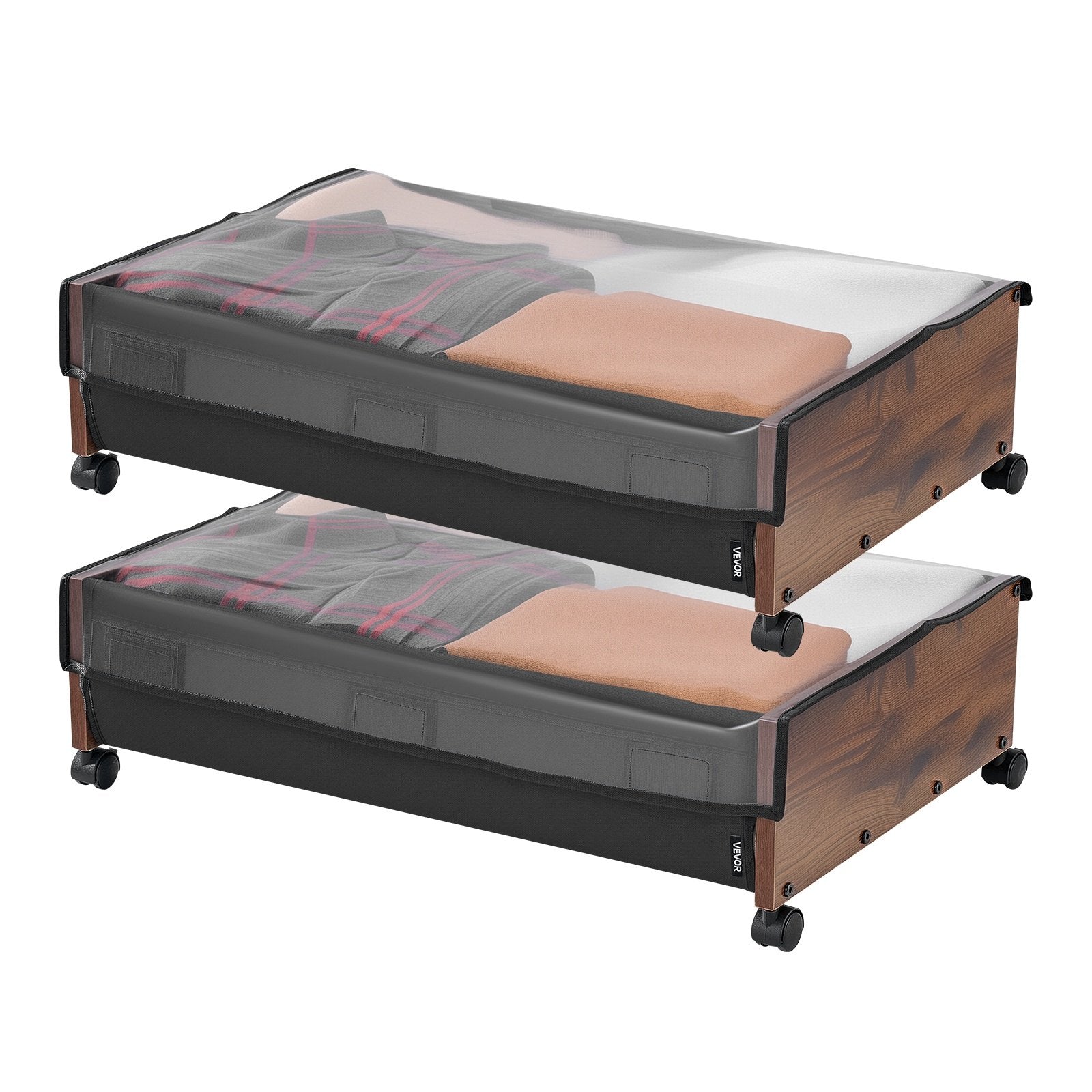 Under Bed Storage with Wheels 650x460x180mm Lockable Rolling Bins 2 Pack