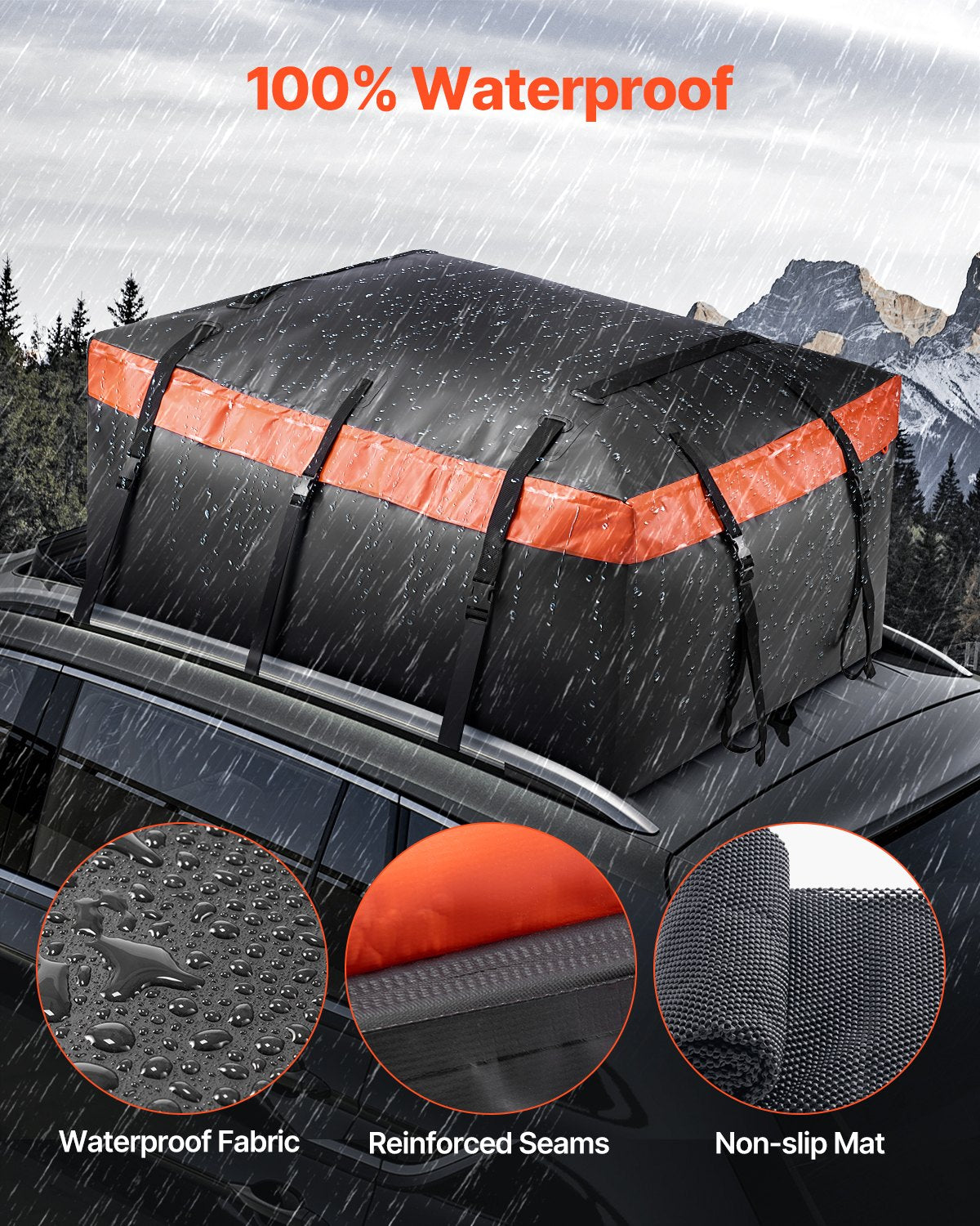 Car Rooftop Cargo Carrier Bag 23cuft Heavy Duty 840D PVC Waterproof w/Lock Mat