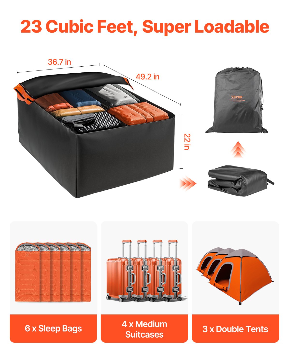 Car Rooftop Cargo Carrier Bag 23cuft Heavy Duty 840D PVC Waterproof w/Lock Mat