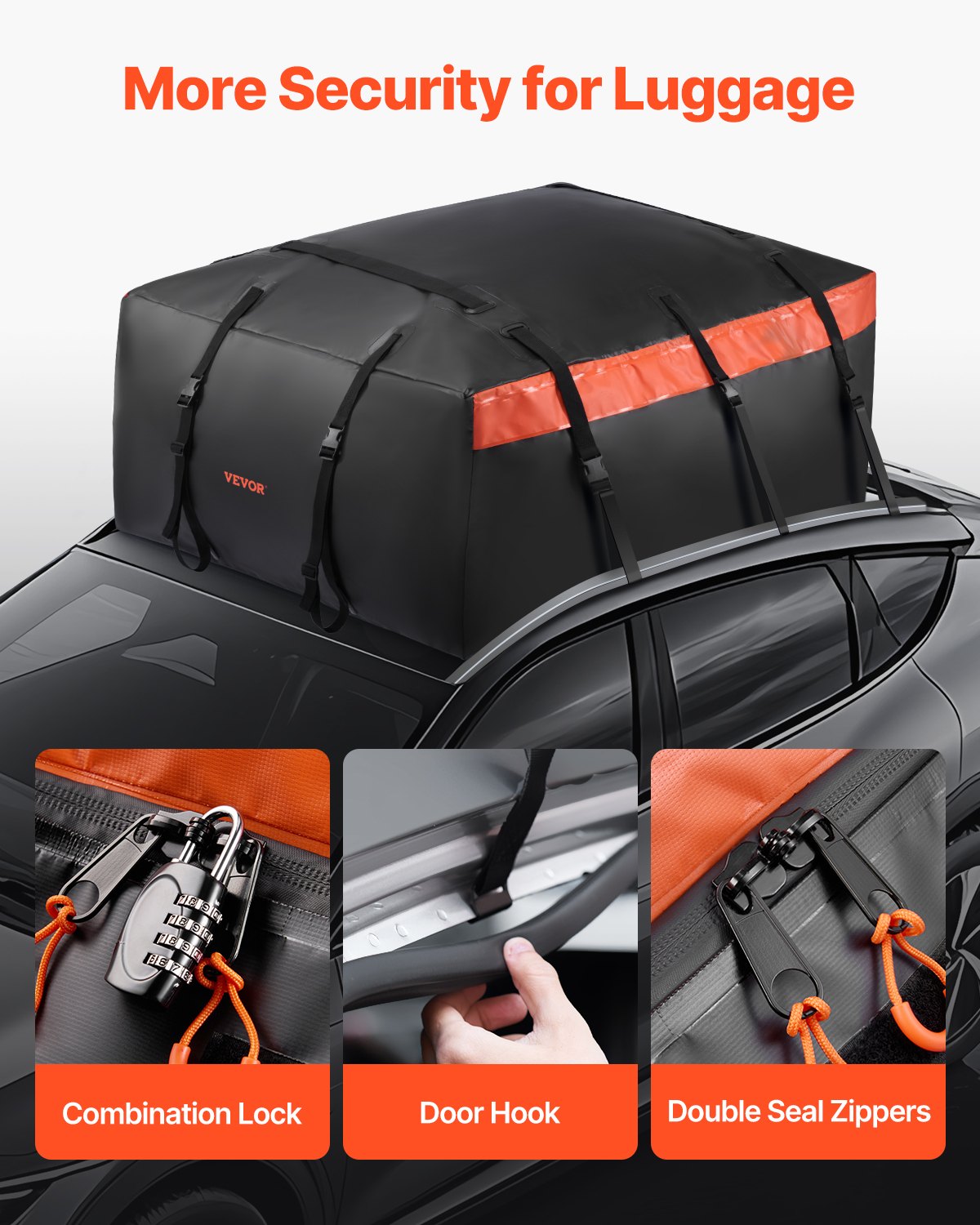 Car Rooftop Cargo Carrier Bag 23cuft Heavy Duty 840D PVC Waterproof w/Lock Mat