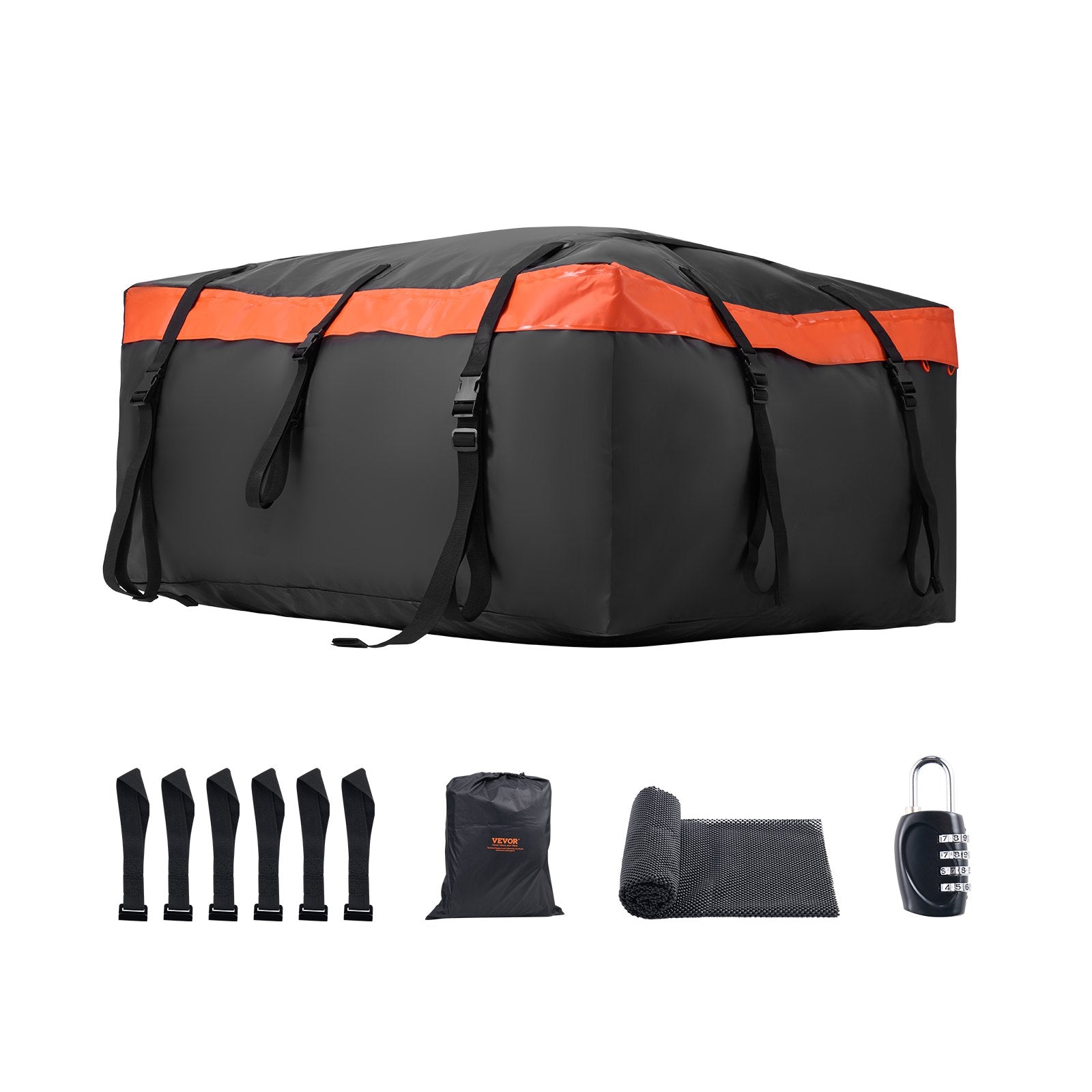 Car Rooftop Cargo Carrier Bag 23cuft Heavy Duty 840D PVC Waterproof w/Lock Mat