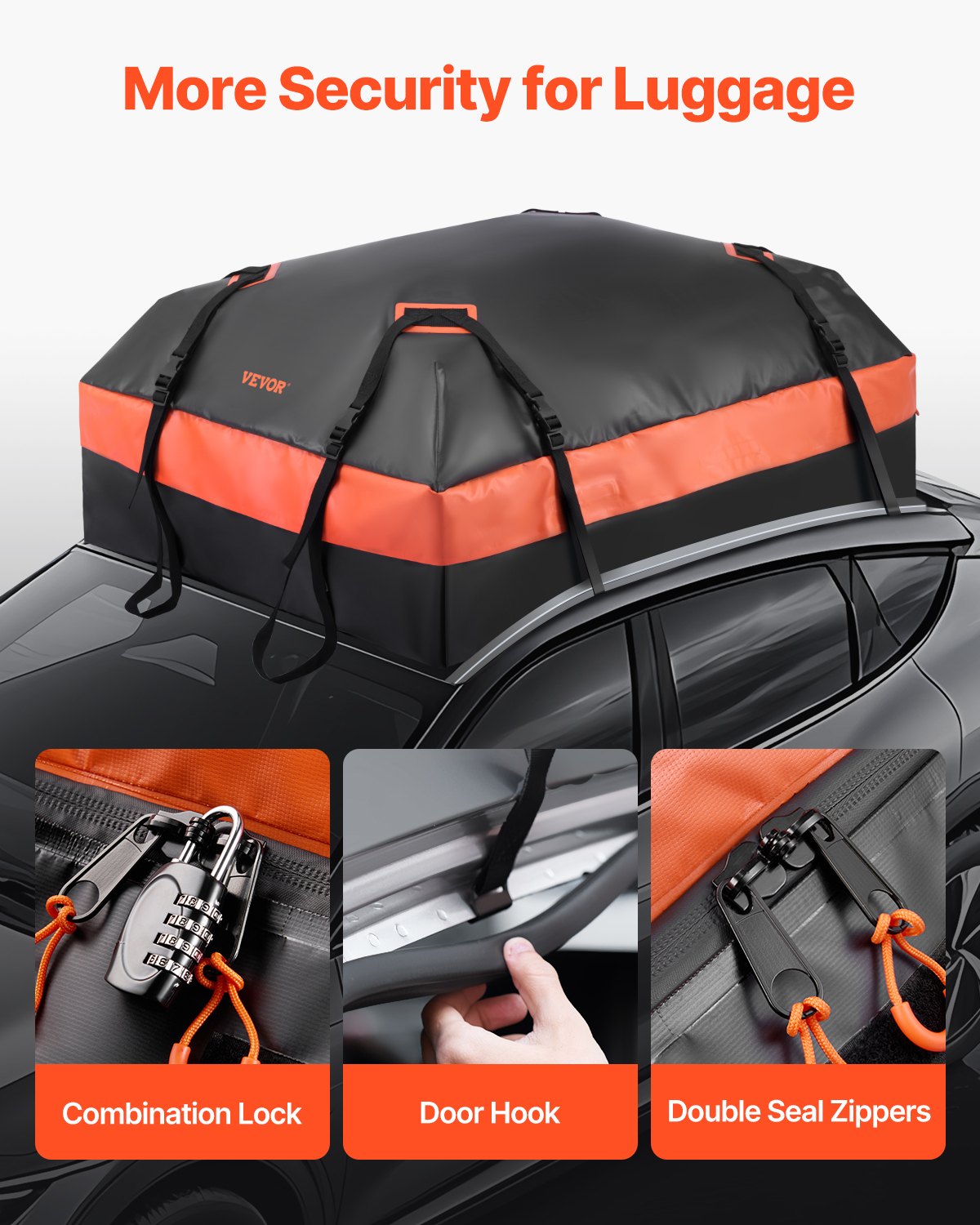 Car Rooftop Cargo Carrier Bag 15cuft Heavy Duty 840D PVC Waterproof w/Lock Mat