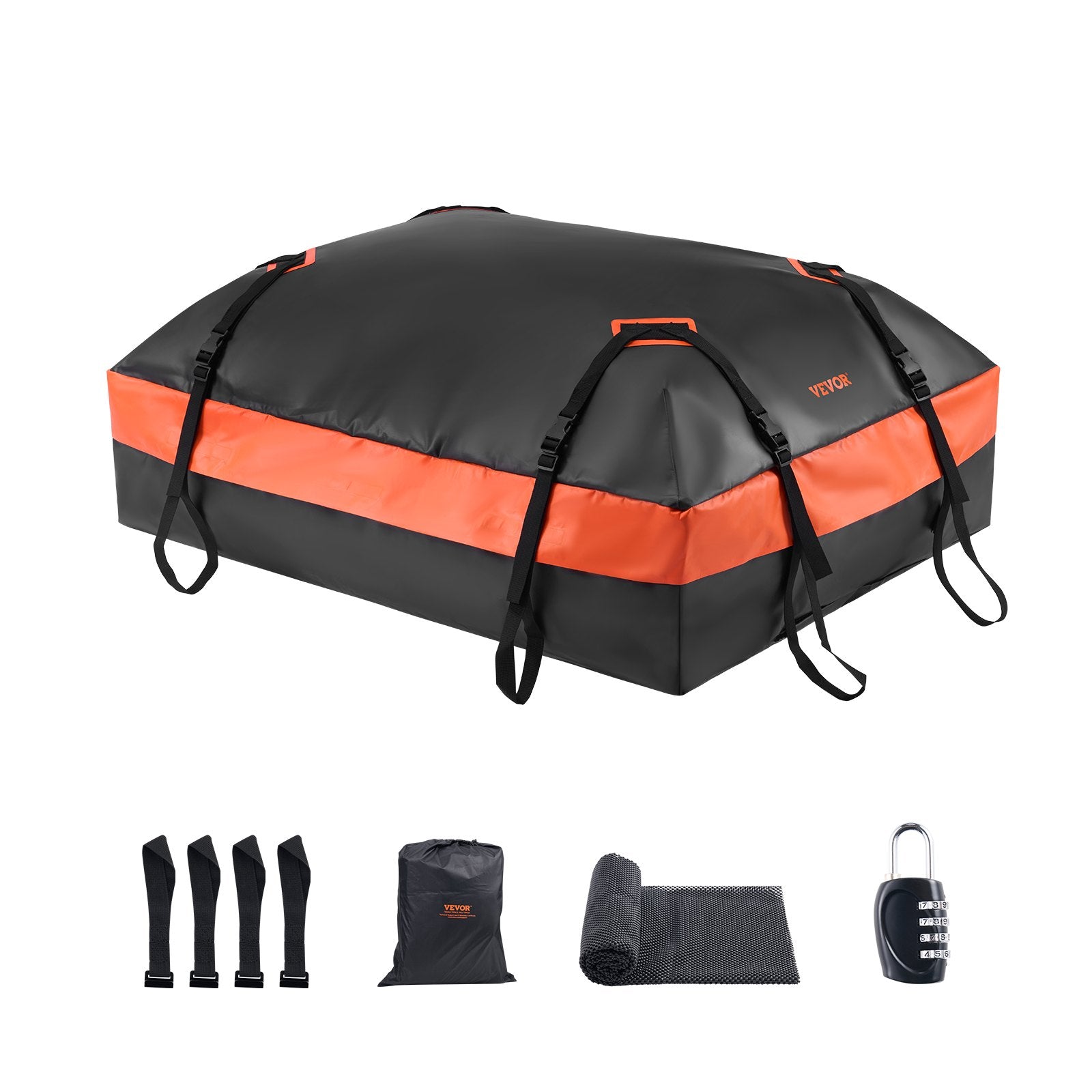 Car Rooftop Cargo Carrier Bag 15cuft Heavy Duty 840D PVC Waterproof w/Lock Mat