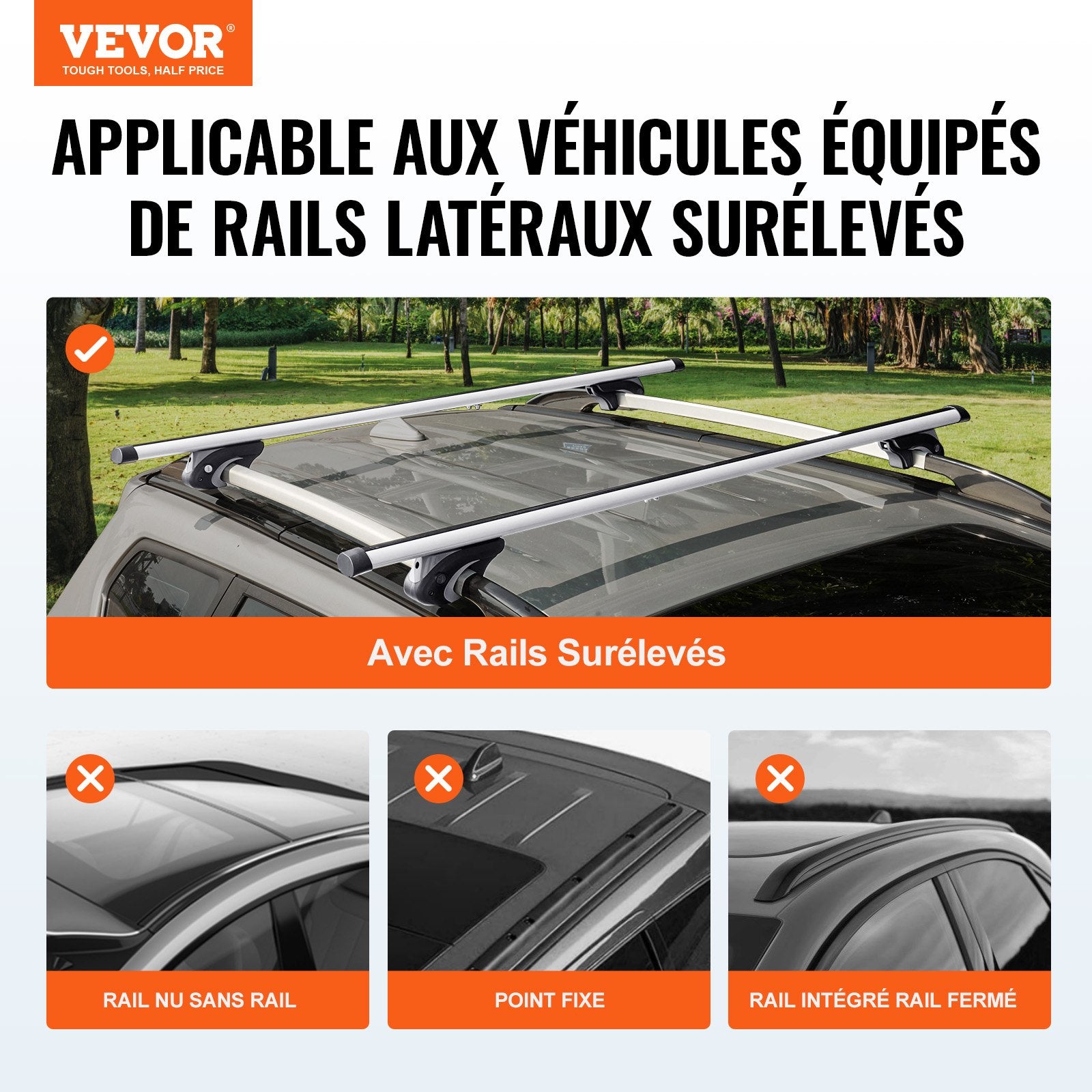 Roof Rack Cross Bars Aluminum Fit Raised Side Rail 90kg Load Adjustable w/Locks