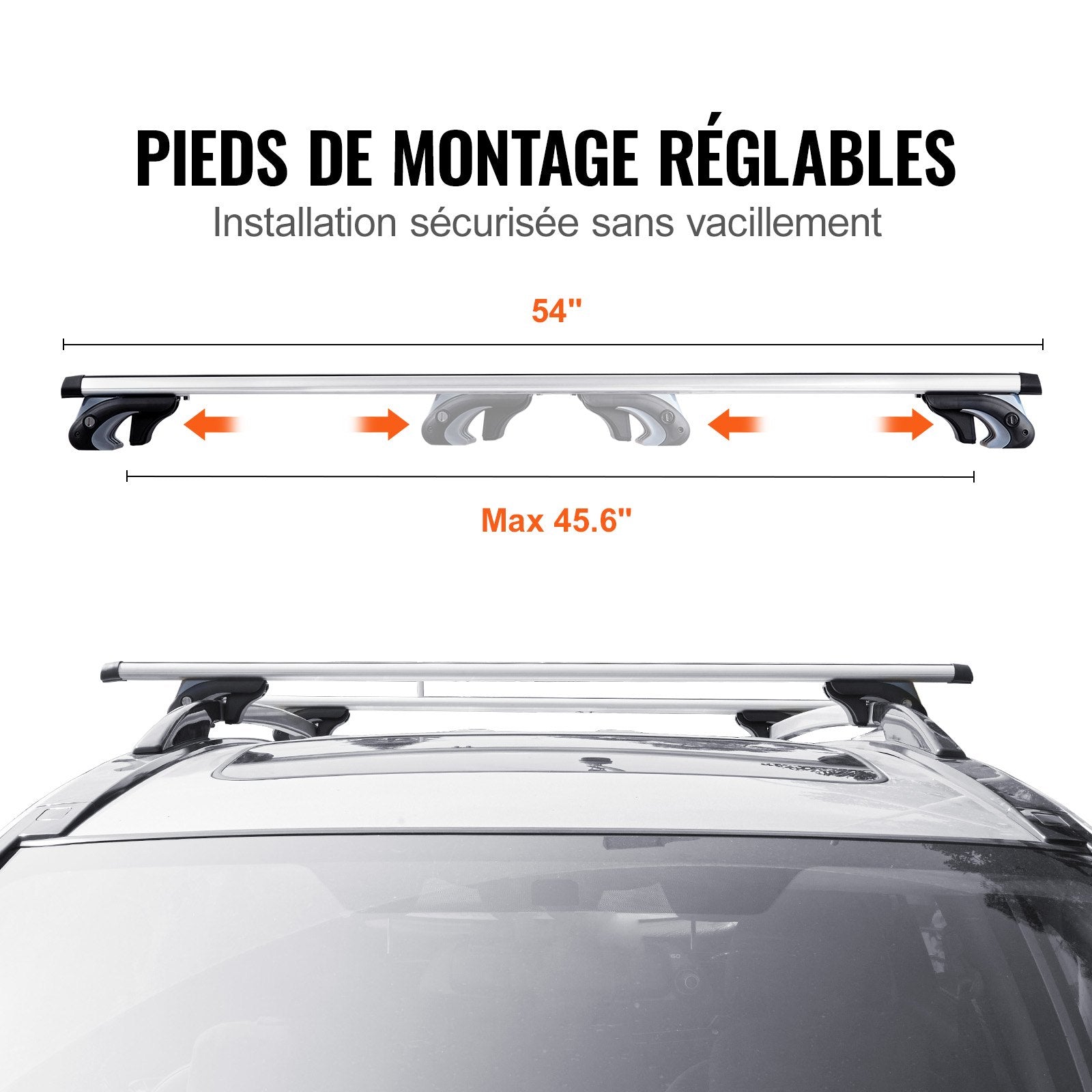 Roof Rack Cross Bars Aluminum Fit Raised Side Rail 90kg Load Adjustable w/Locks