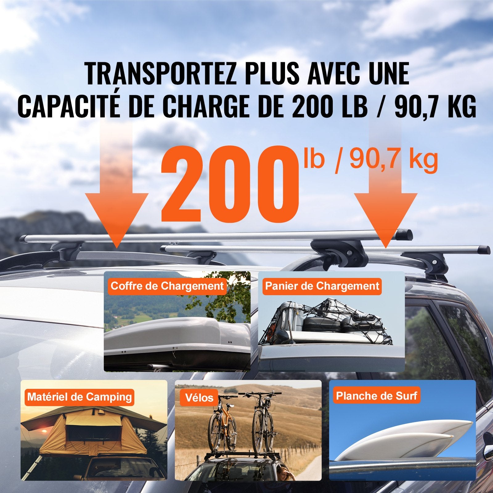 Roof Rack Cross Bars Aluminum Fit Raised Side Rail 90kg Load Adjustable w/Locks
