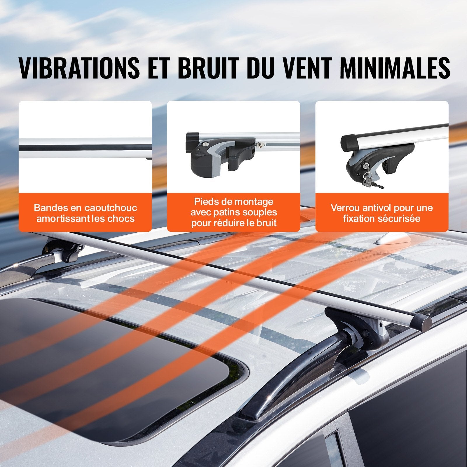 Roof Rack Cross Bars Aluminum Fit Raised Side Rail 90kg Load Adjustable w/Locks