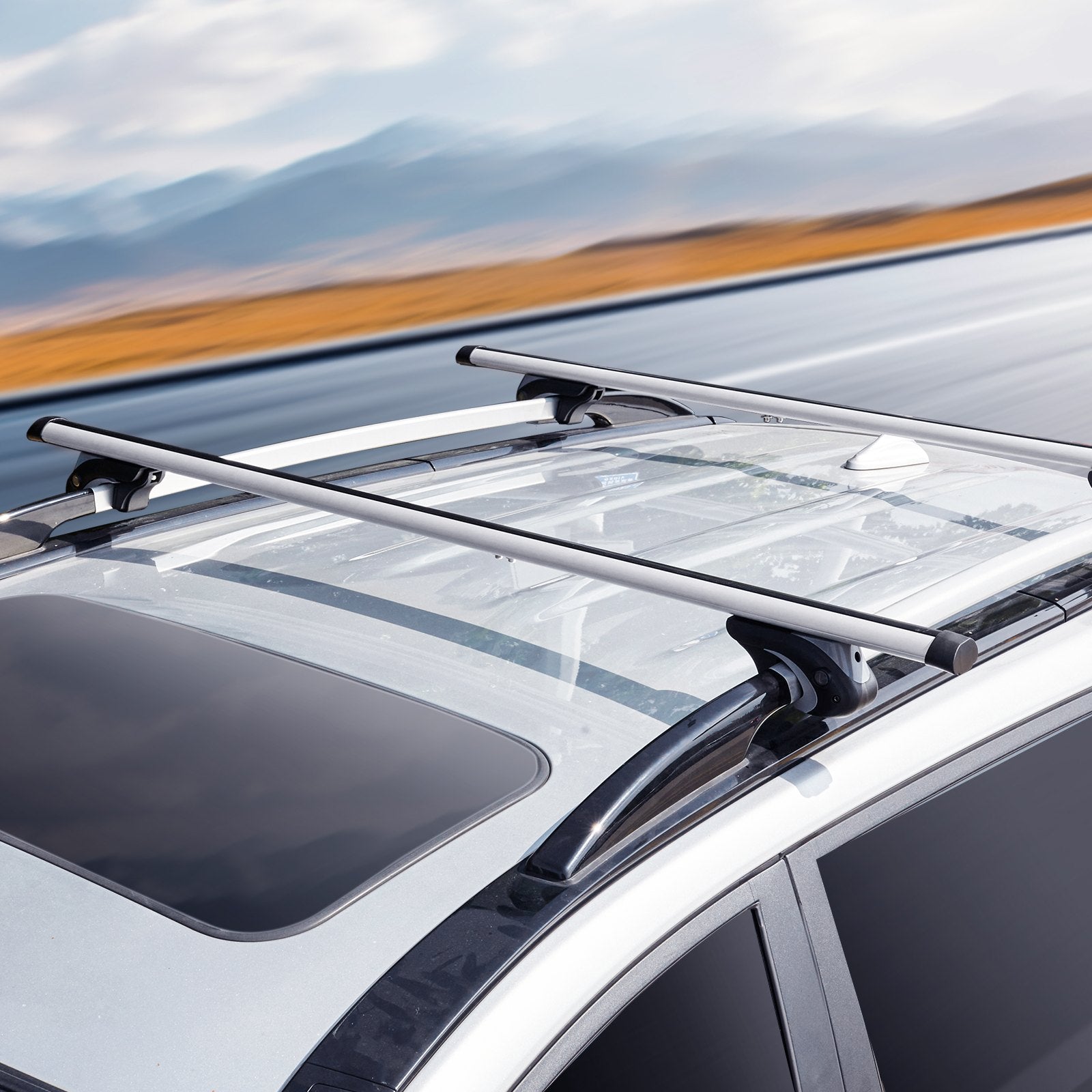 Roof Rack Cross Bars Aluminum Fit Raised Side Rail 90kg Load Adjustable w/Locks