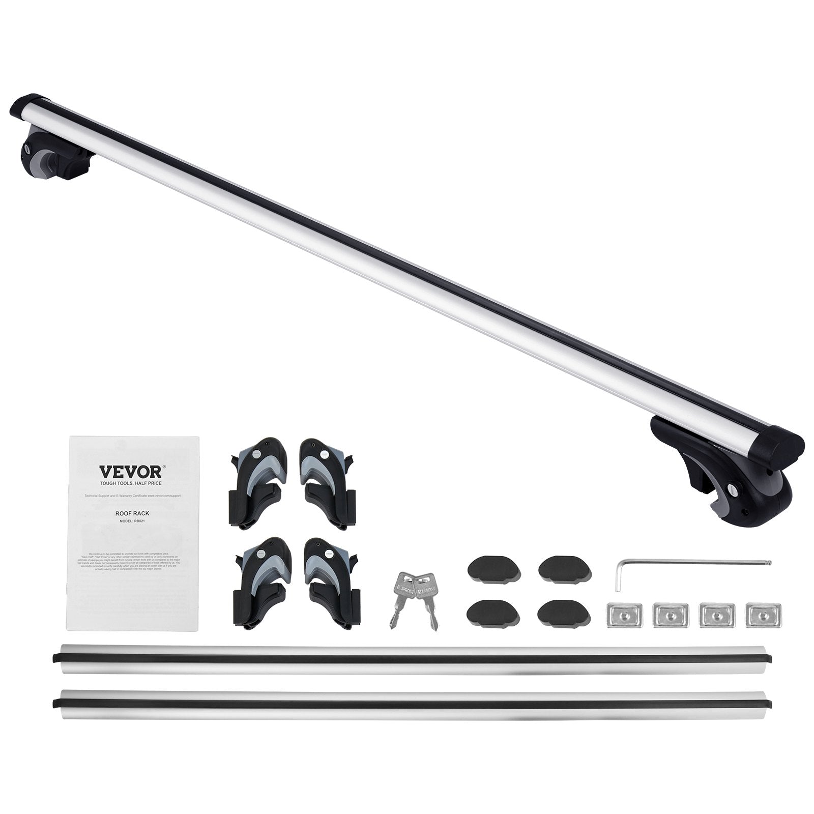 Roof Rack Cross Bars Aluminum Fit Raised Side Rail 90kg Load Adjustable w/Locks