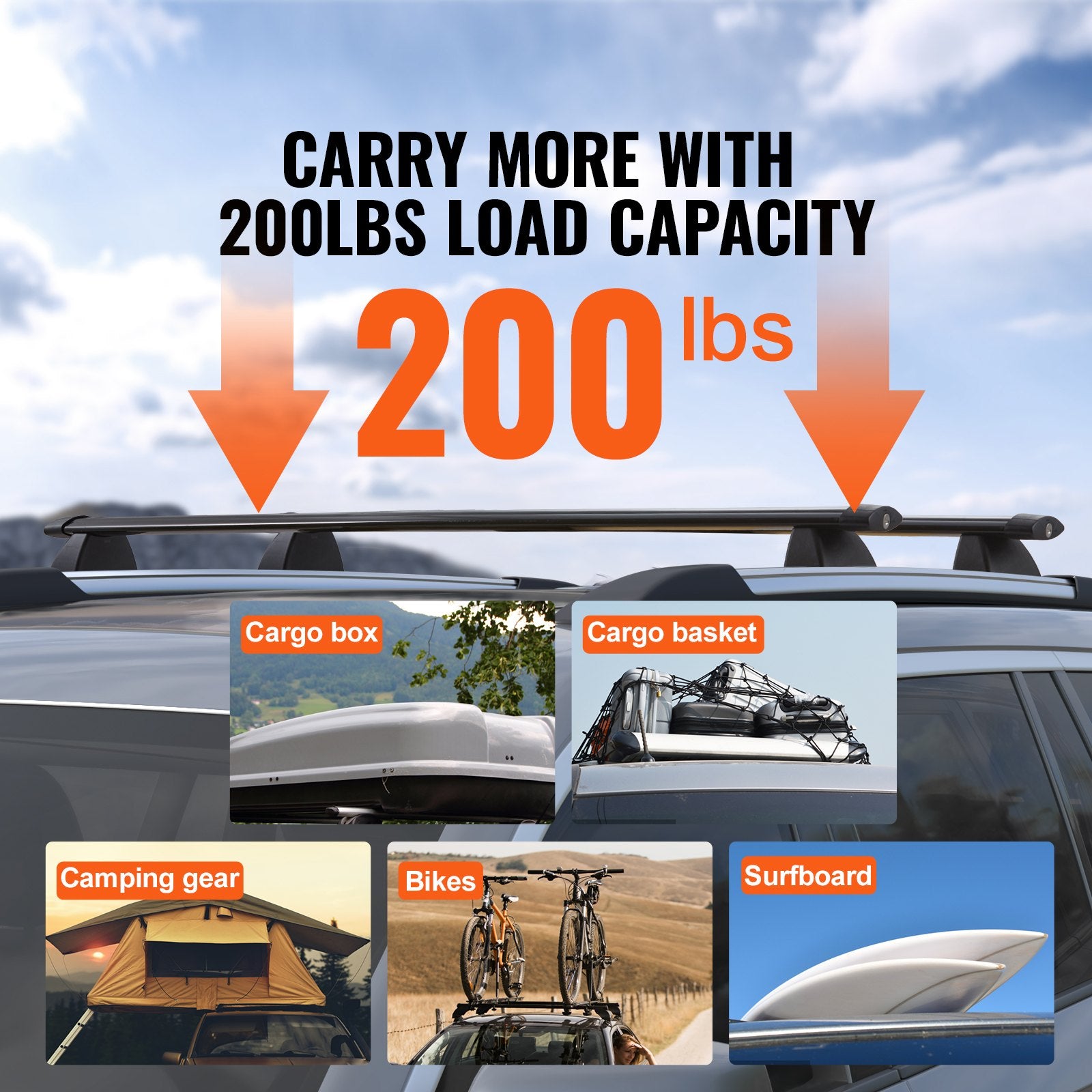 Roof Rack Cross Bars Aluminum for 2011-2021 Jeep Grand Cherokee 200lbs w/Locks