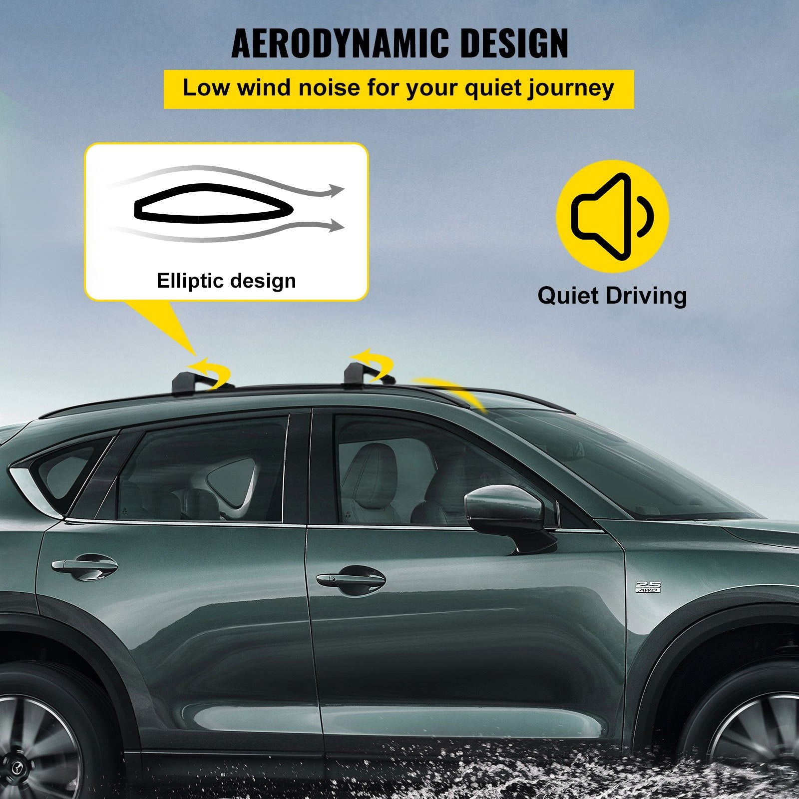 Roof Rack Cross Bar Aluminum for CX-5 2017-2019 165lbs Heavy Duty Black