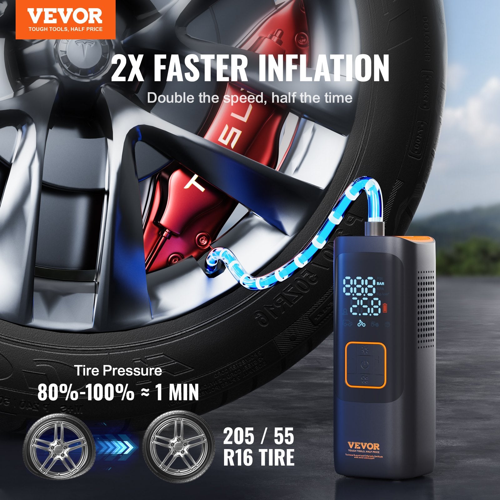 Tire Inflator Portable Air Compressor 7800mAh 12V Dual Power 160PSI Auto-Off