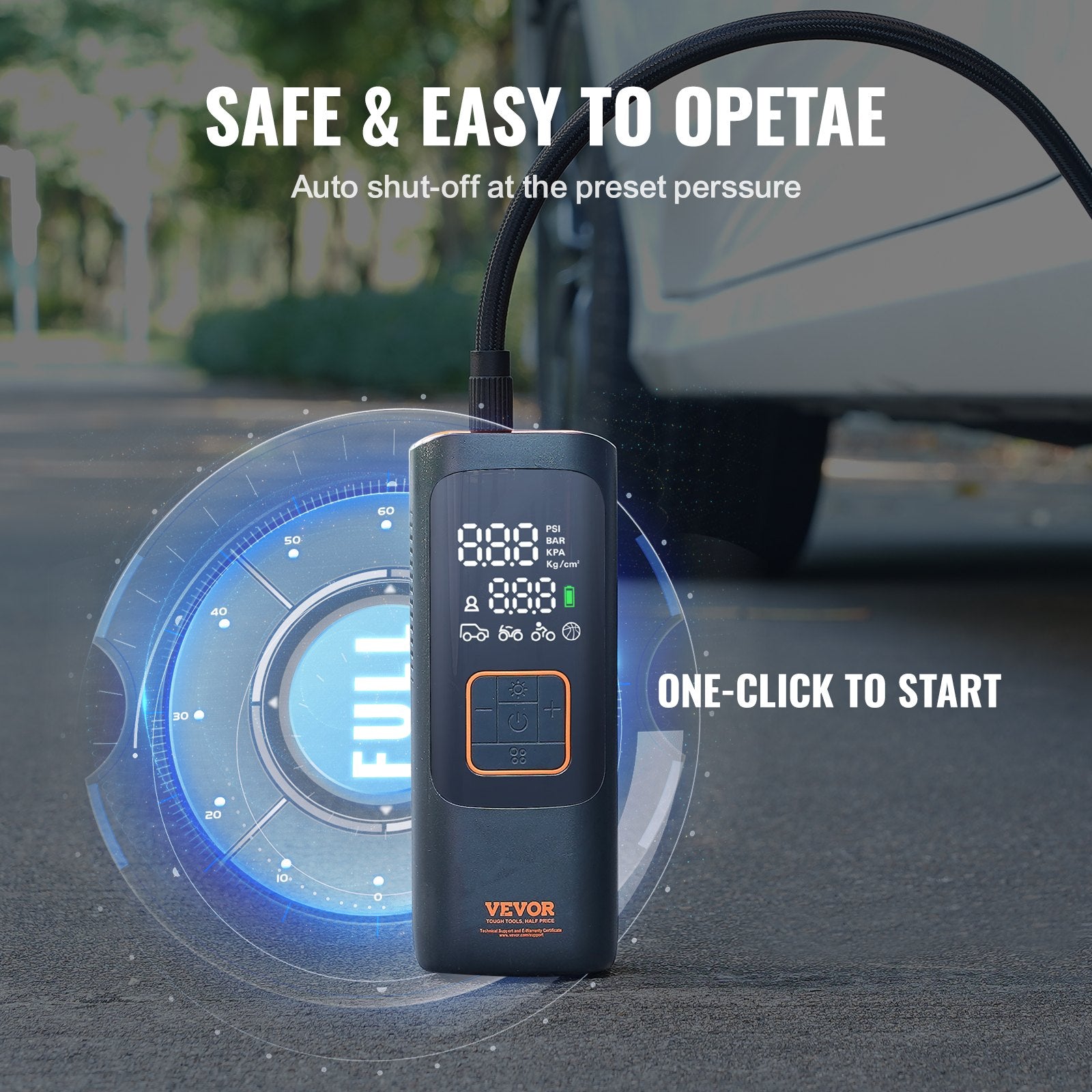 Tire Inflator Portable Air Compressor 7800mAh 12V Dual Power 160PSI Auto-Off