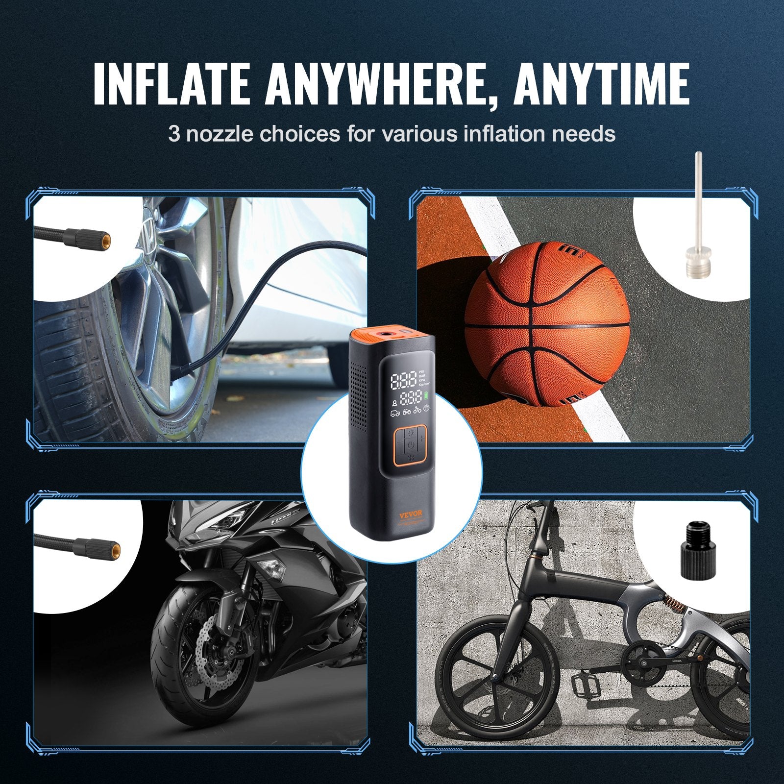 Tire Inflator Portable Air Compressor 7800mAh 12V Dual Power 160PSI Auto-Off