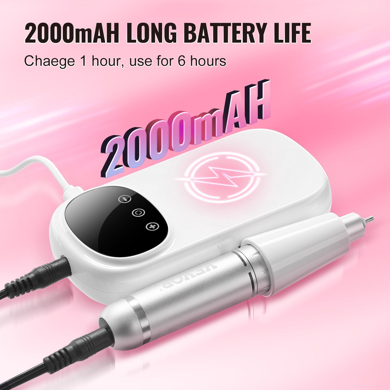 Nail Drill Electric Rechargeable 35000RPM Portable Cordless E-File LCD Display