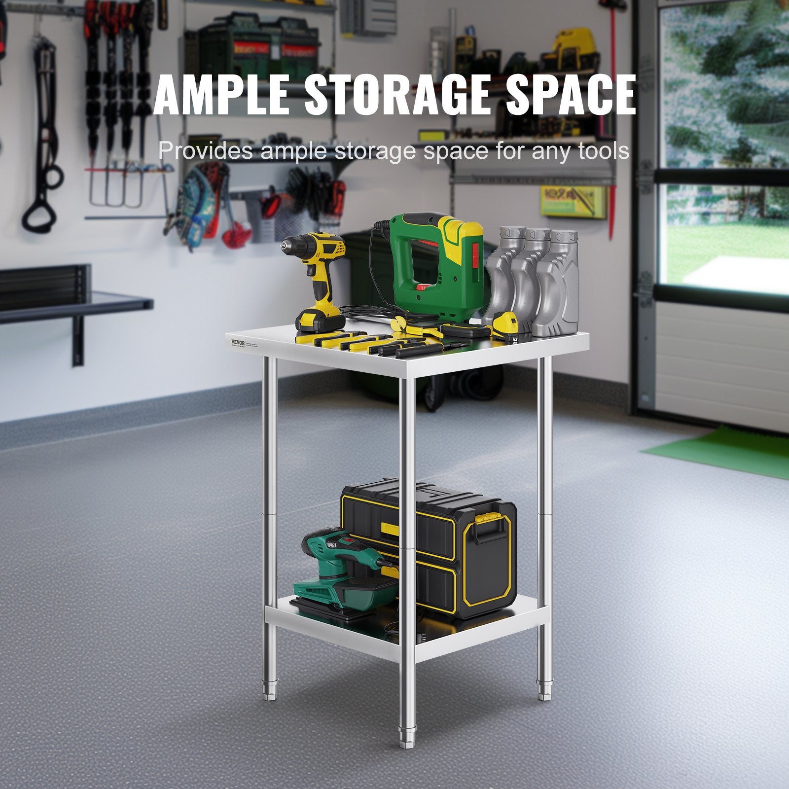 Stainless Steel Prep Table 24x24x34 in Heavy Duty Adjustable Workstation