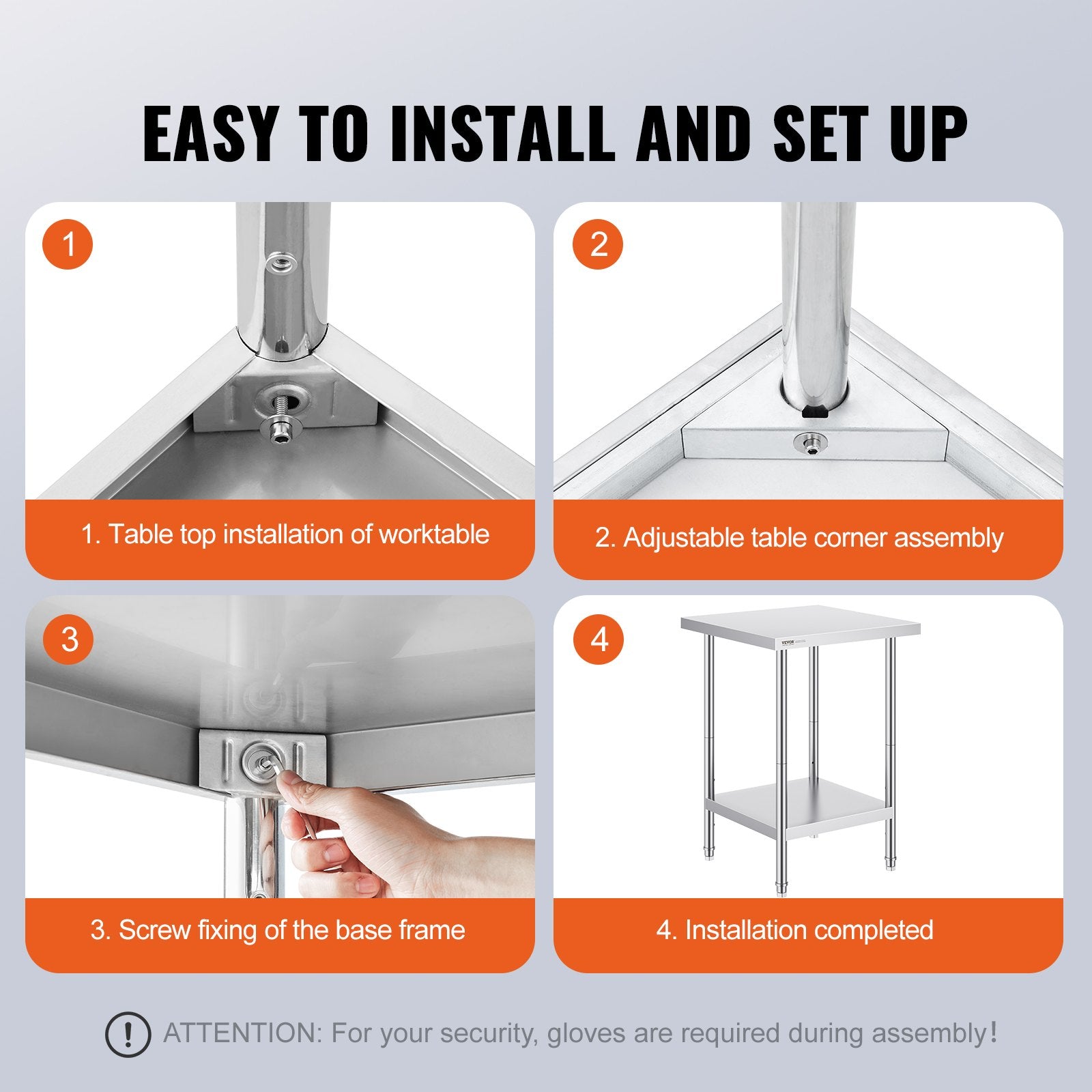 Stainless Steel Prep Table 24x24x34 in Heavy Duty Adjustable Workstation