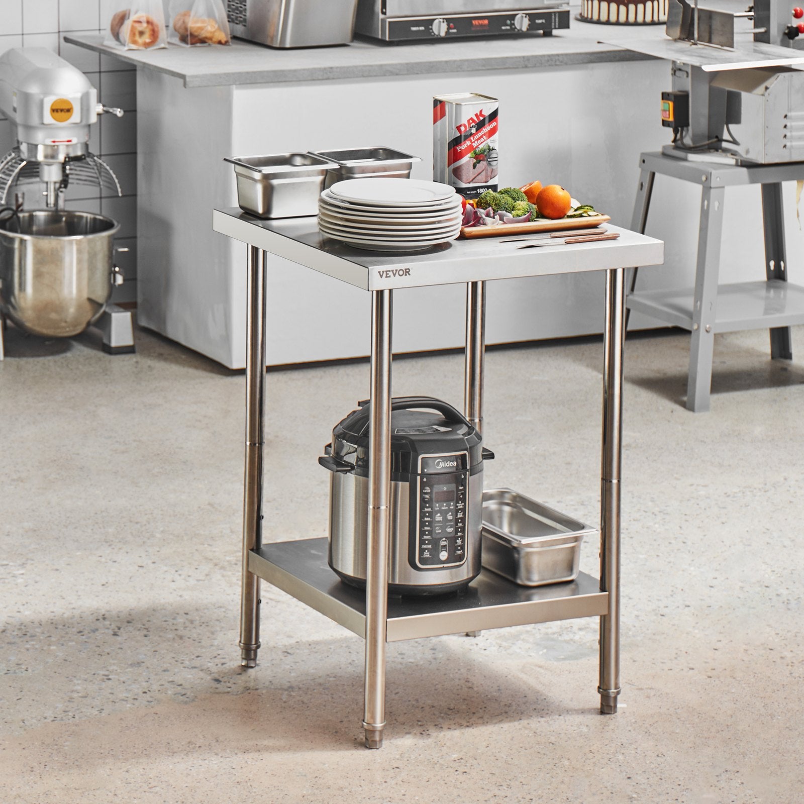 Stainless Steel Prep Table 24x24x34 in Heavy Duty Adjustable Workstation