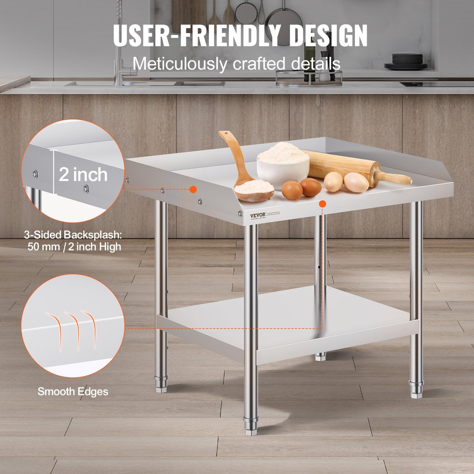 Stainless Steel Work Table 24x28x26 in Commercial Prep Table Adjustable Height