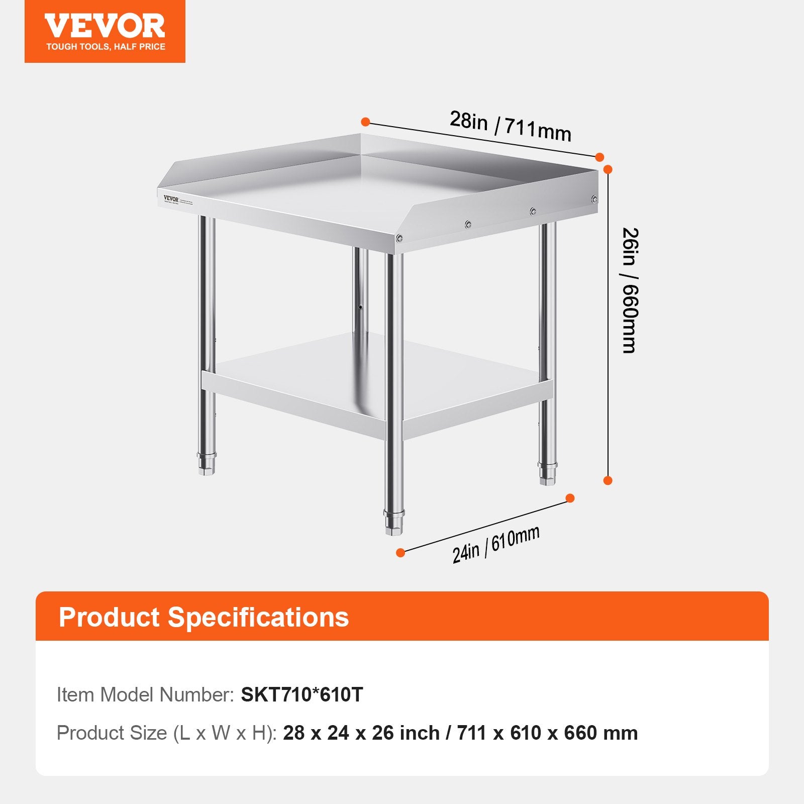 Stainless Steel Work Table 24x28x26 in Commercial Prep Table Adjustable Height
