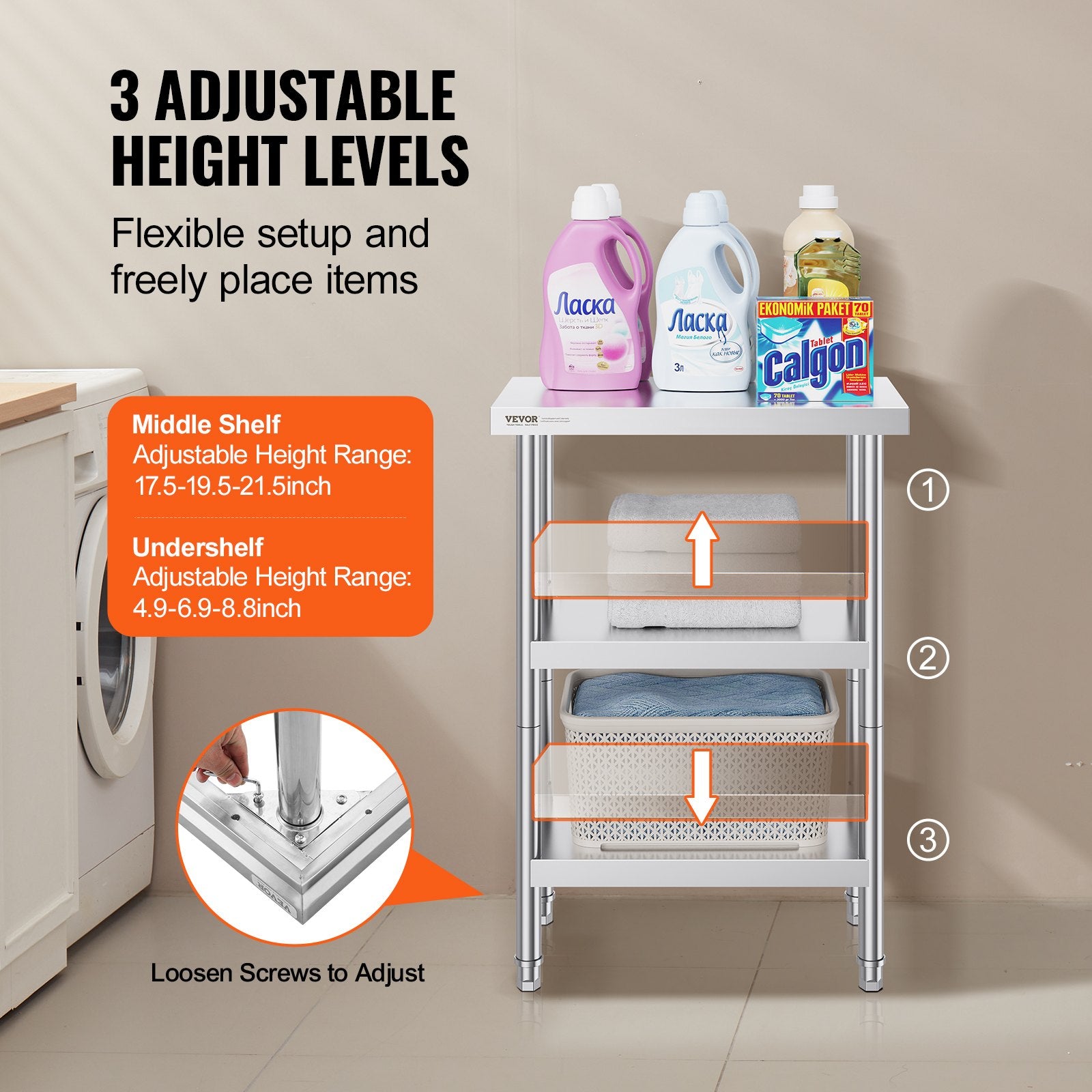 Stainless Steel Food Prep Table 14x24x34in Heavy Duty Commercial Undershelf