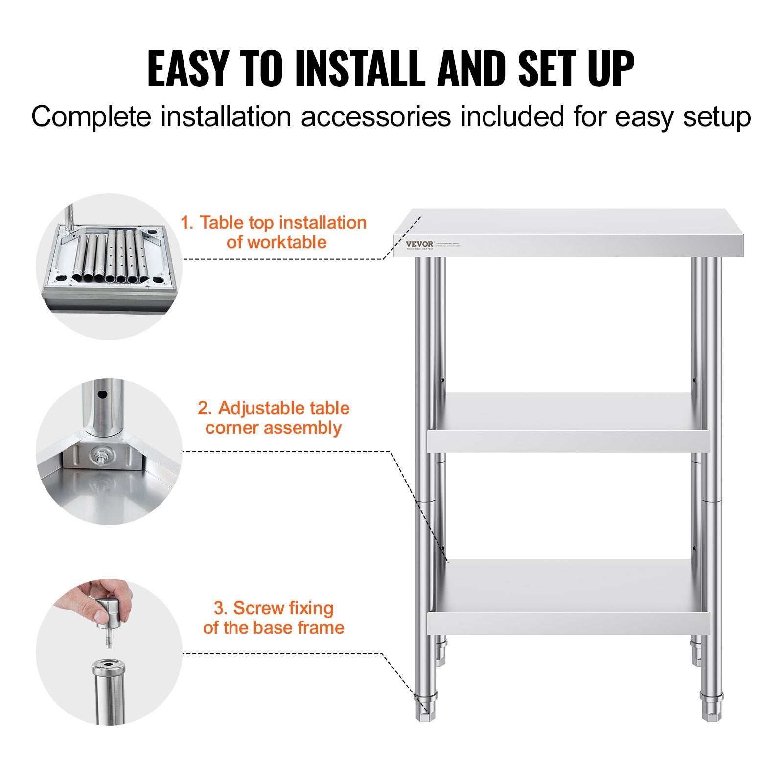 Stainless Steel Food Prep Table 14x24x34in Heavy Duty Commercial Undershelf