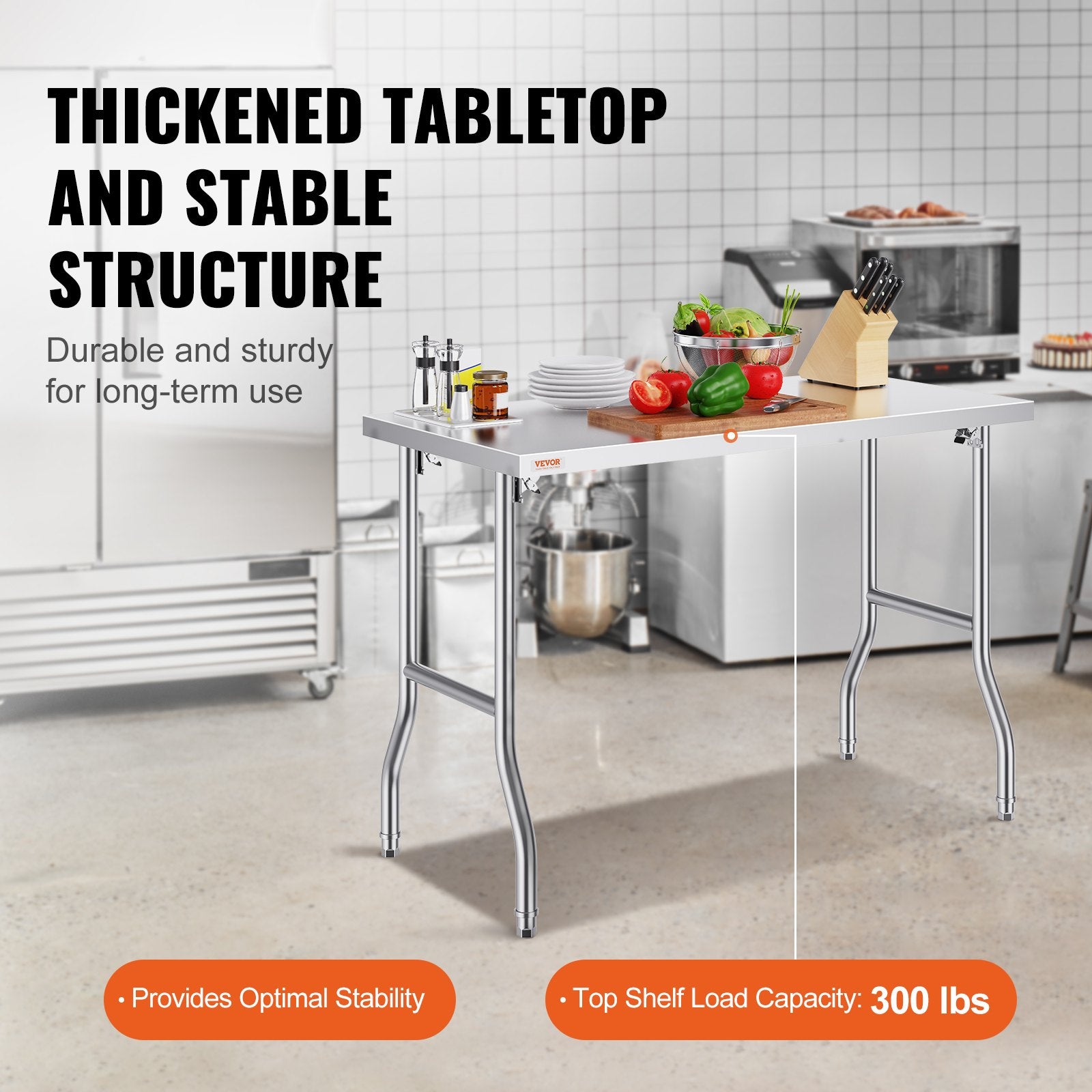 Stainless Steel Kitchen Bench 1220x610 mm Folding Commercial Prep Table