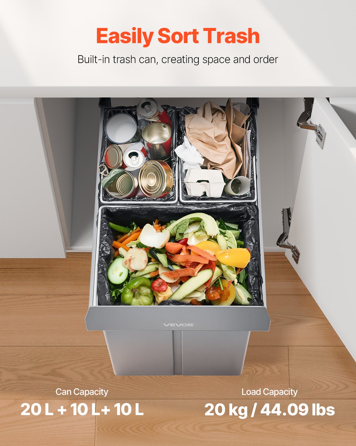 Pullout Trash Can Kitchen Cabinets Double Under Sink Waste Recycling Bin Handle