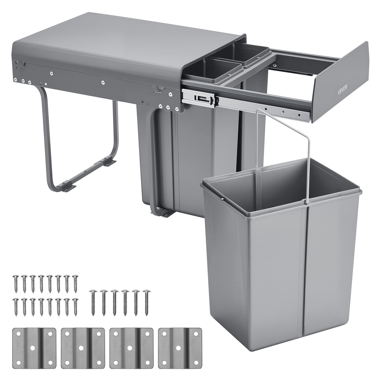 Pullout Trash Can Kitchen Cabinets Double Under Sink Waste Recycling Bin Handle