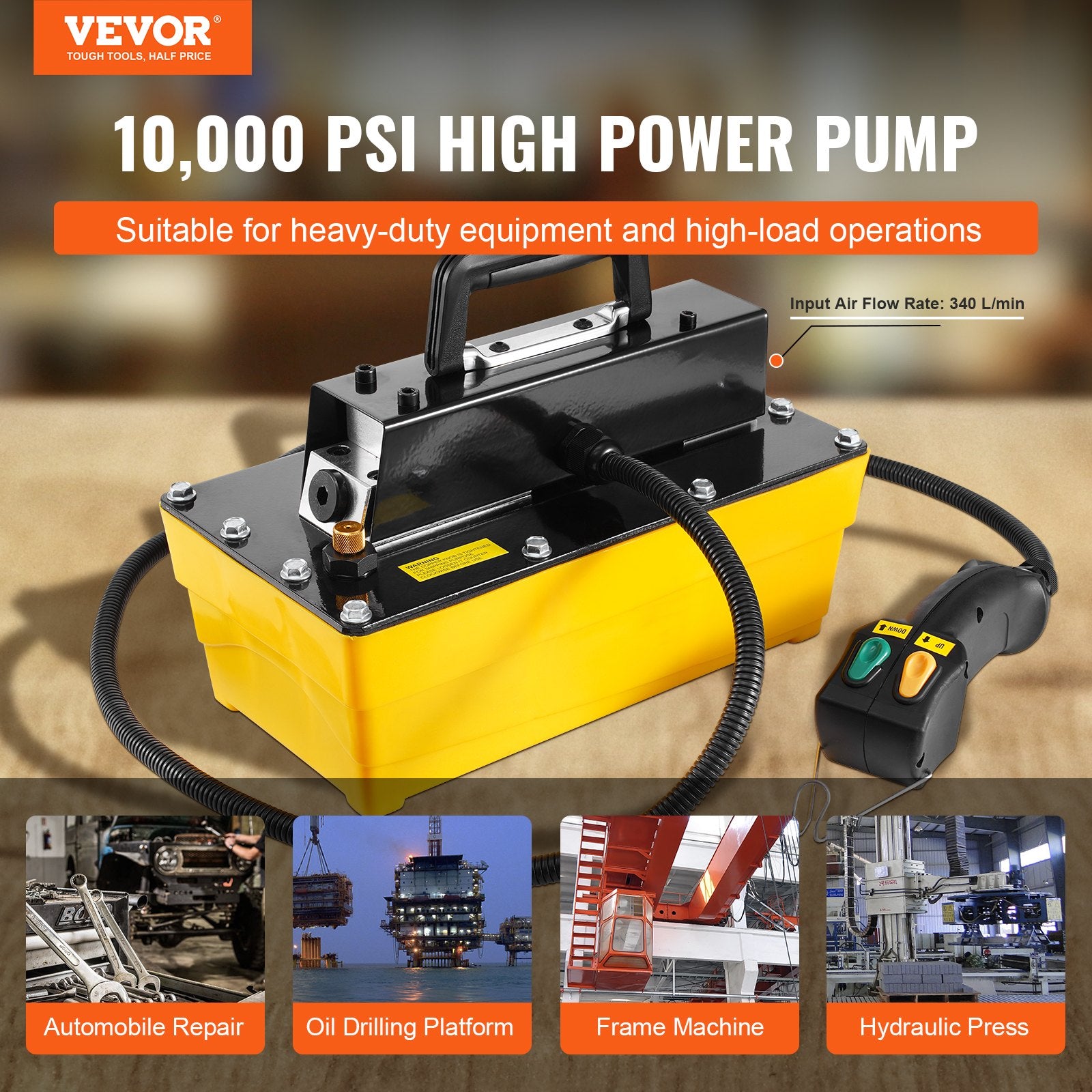 10,000PSI Air Hydraulic Pump, 2.3 L Reservoir, Air Actuated Foot Pump