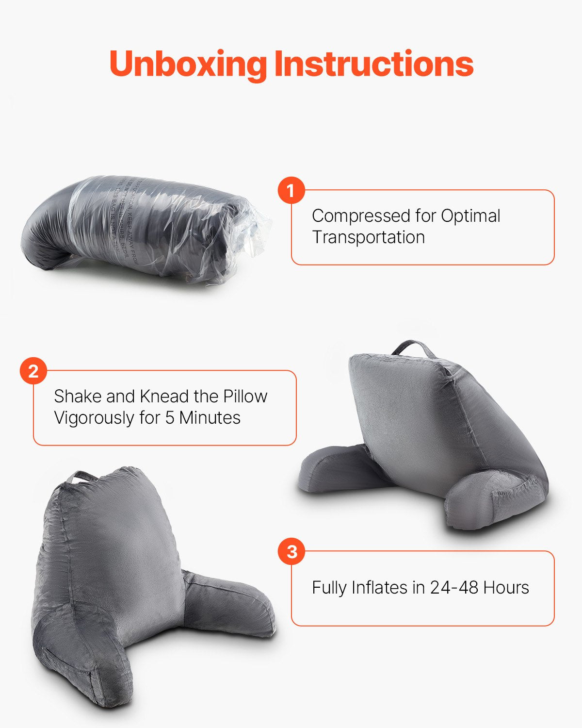 Reading Pillow Large Size Shredded Memory Foam 3 Pockets Handle Washable Grey