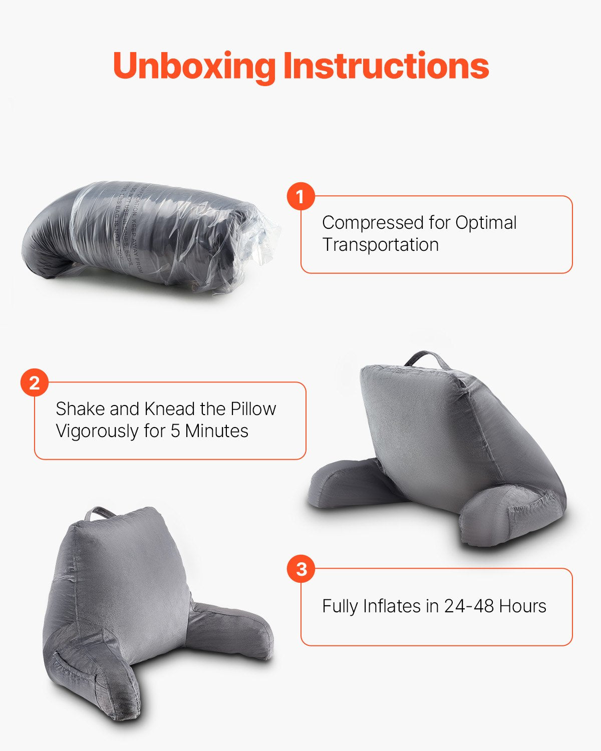 Reading Pillow Standard Size Shredded Memory Foam 3 Pockets Handle Washable