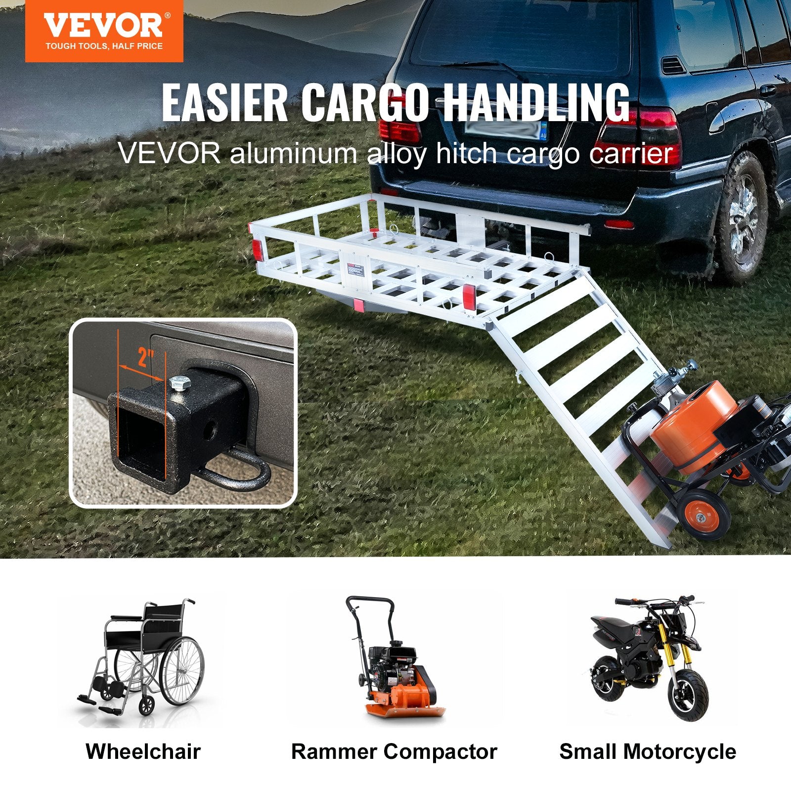 Hitch Cargo Carrier 500 lb Aluminum Trailer Basket with Folding Ramp