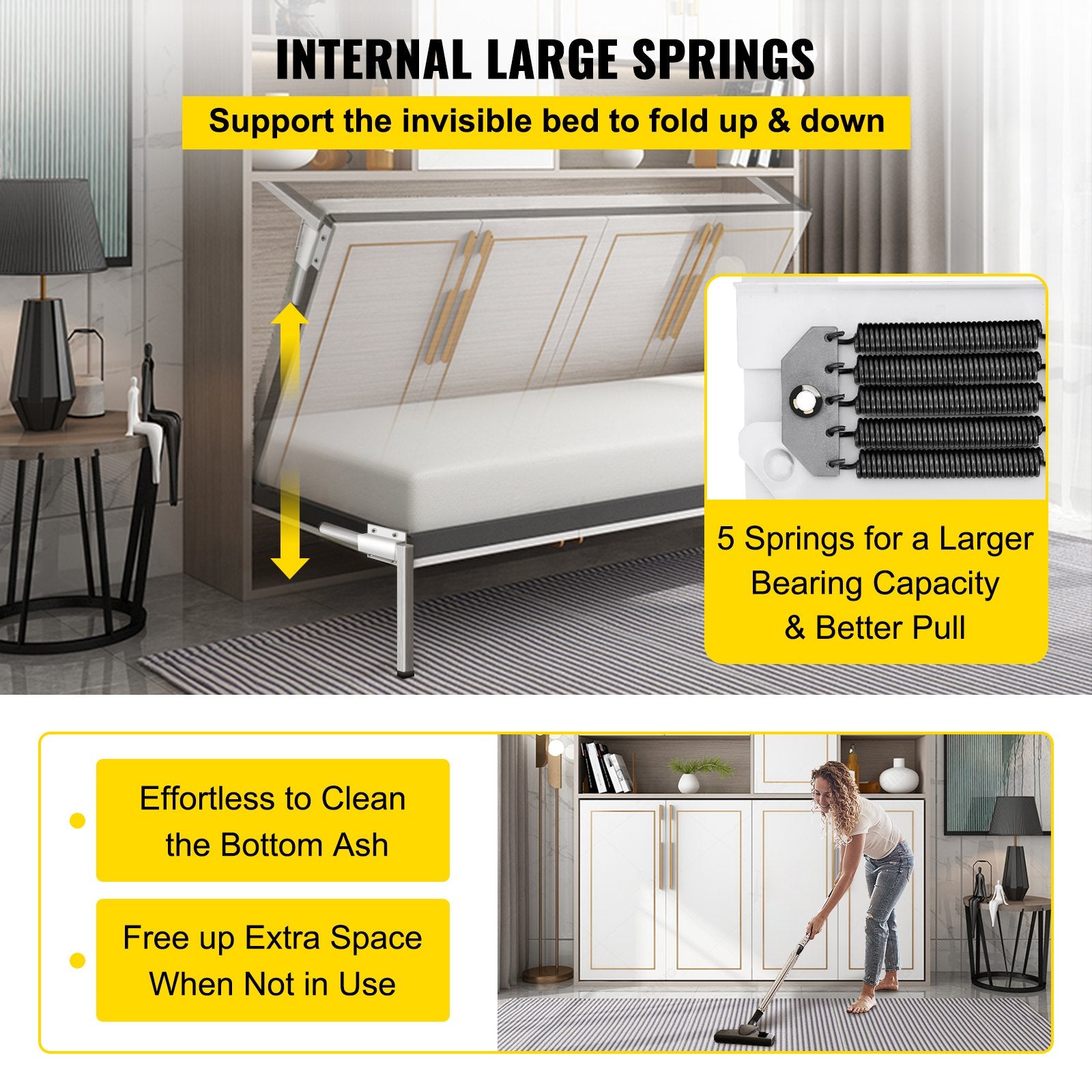 DIY Murphy Bed Springs Mechanism Hardware Kit Horizontal Twin Size Bed