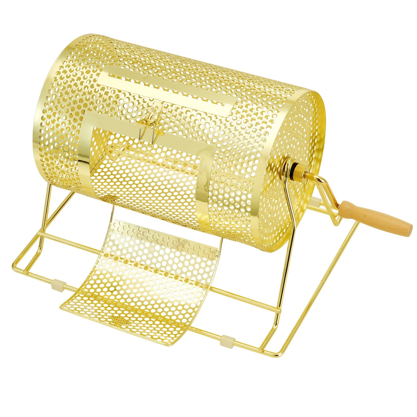 Brass Plated Raffle Drum Spinning Cage with Wooden Handle for Tickets Balls