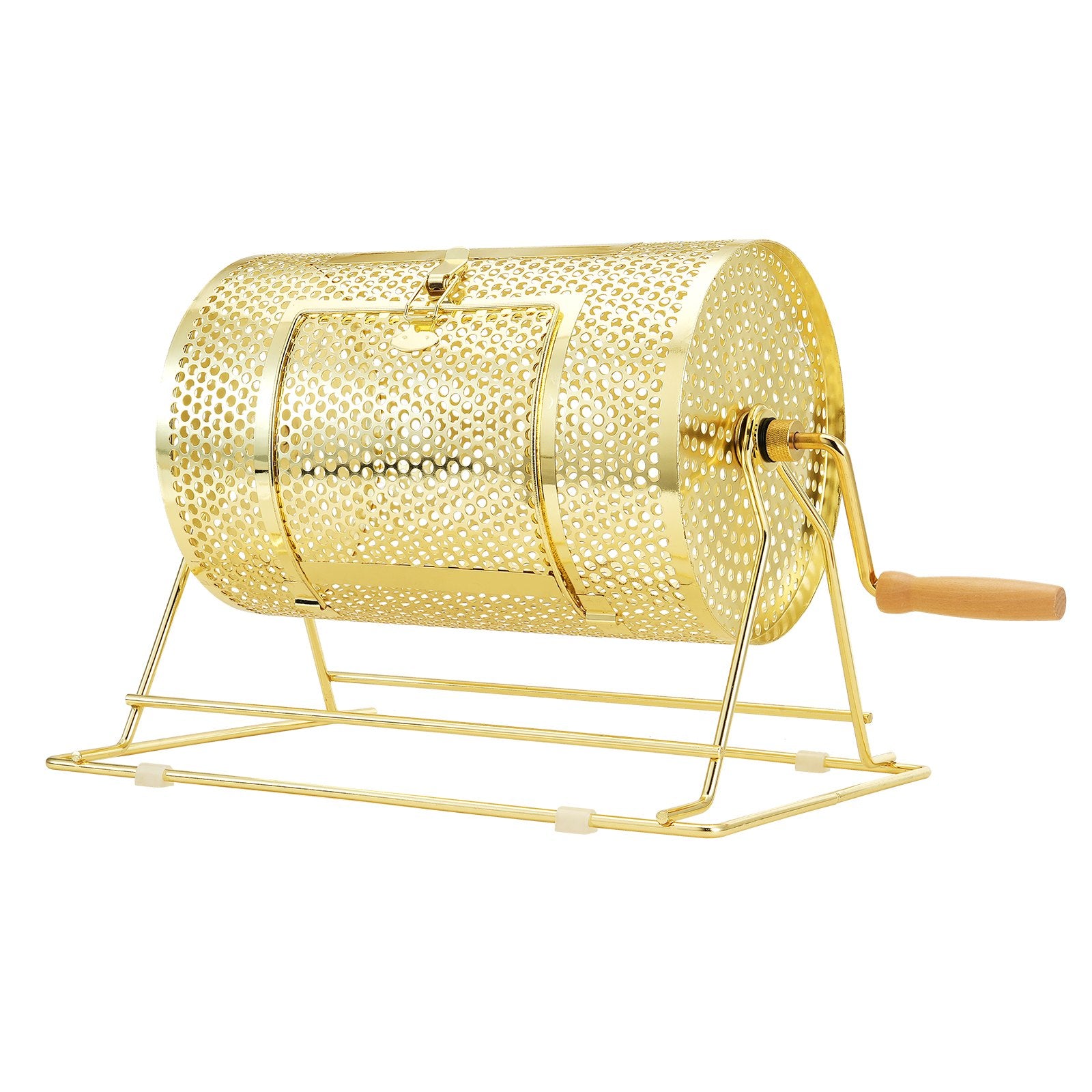 Brass Plated Raffle Drum Spinning Cage with Wooden Handle for Tickets Balls
