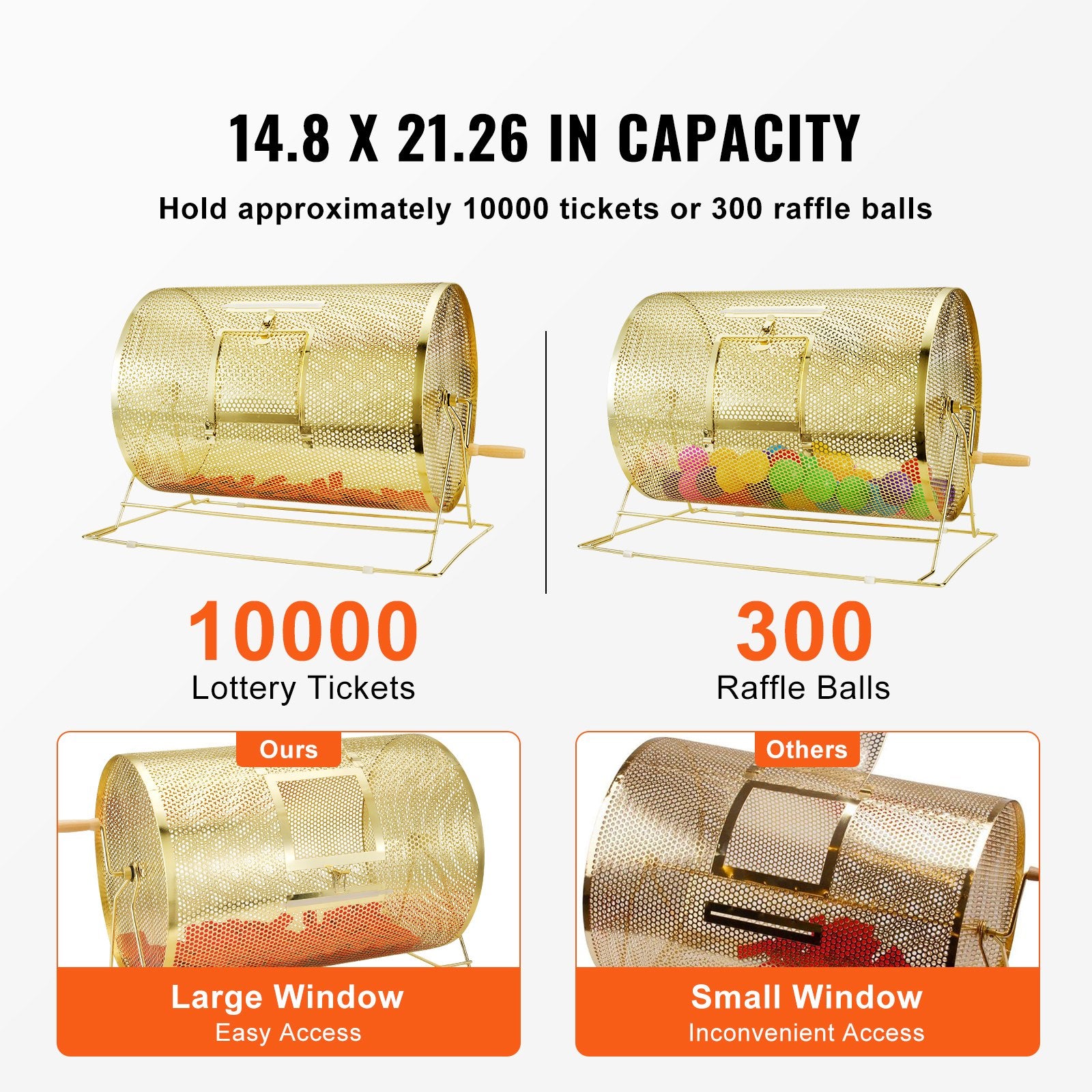 Brass Plated Raffle Drum Spinning Cage with Wooden Handle for Tickets Balls