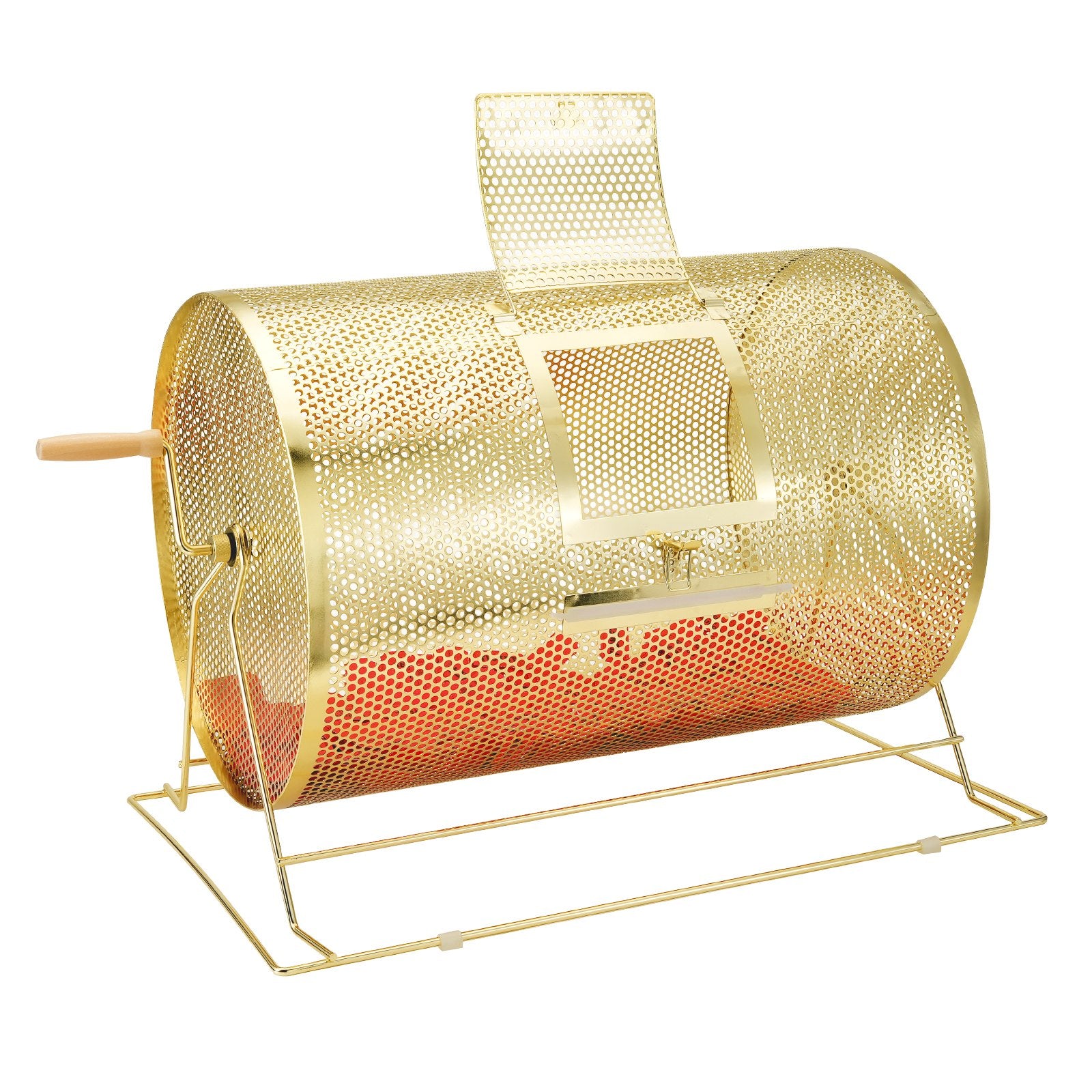 Brass Plated Raffle Drum Spinning Cage with Wooden Handle for Tickets Balls