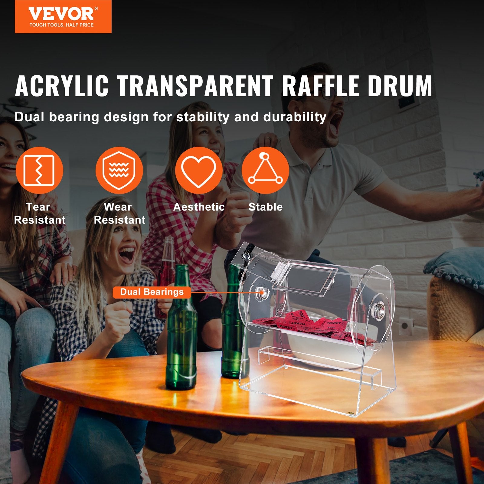 Acrylic Raffle Drum Holds 2500 Tickets 100 Balls Transparent Spinning Cage