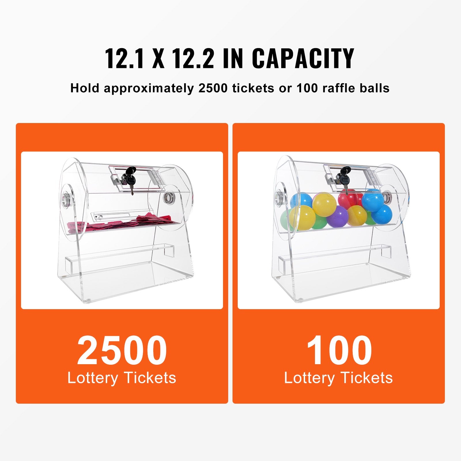 Acrylic Raffle Drum Holds 2500 Tickets 100 Balls Transparent Spinning Cage